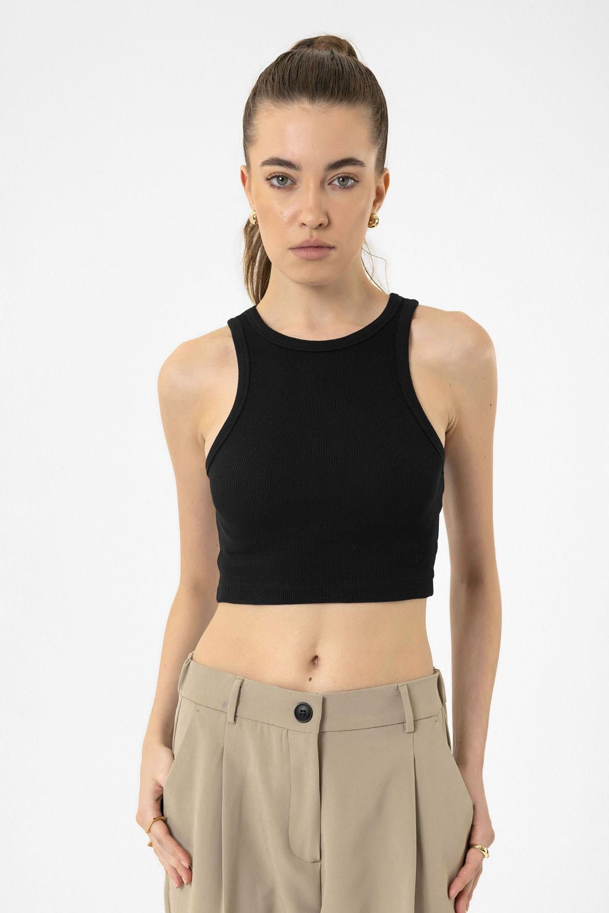 Antioch-Siyah Kadın Fitilli Crop Atlet-Atlet-2-Milagron.com