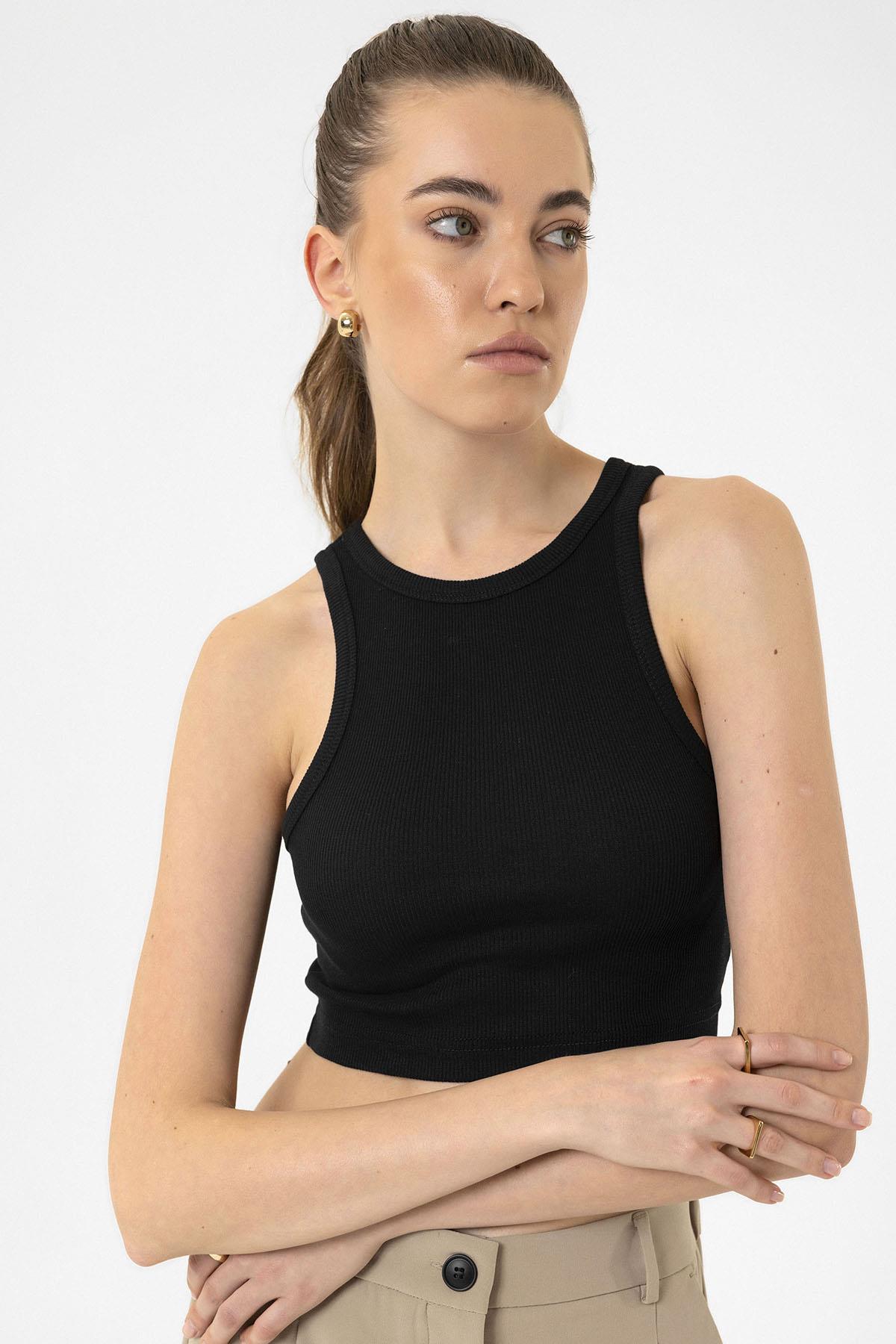 Antioch-Siyah Kadın Fitilli Crop Atlet-Atlet-4-Milagron.com