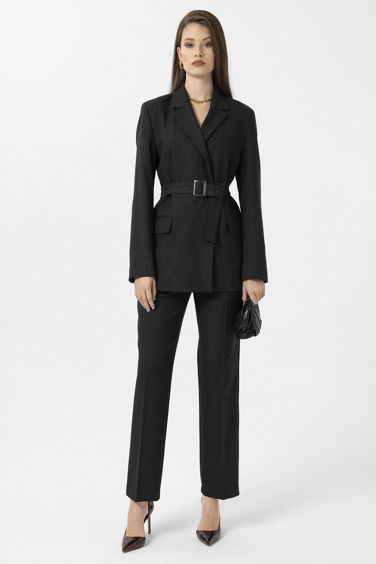 Antioch-Siyah Kadın Kemerli Blazer Ceket-Ceket-2-Milagron.com