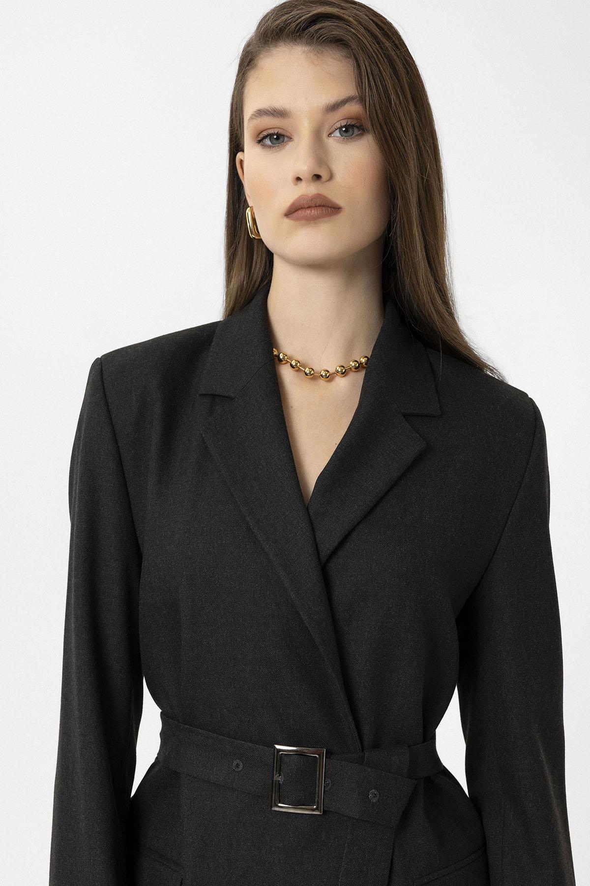 Antioch-Siyah Kadın Kemerli Blazer Ceket-Ceket-4-Milagron.com