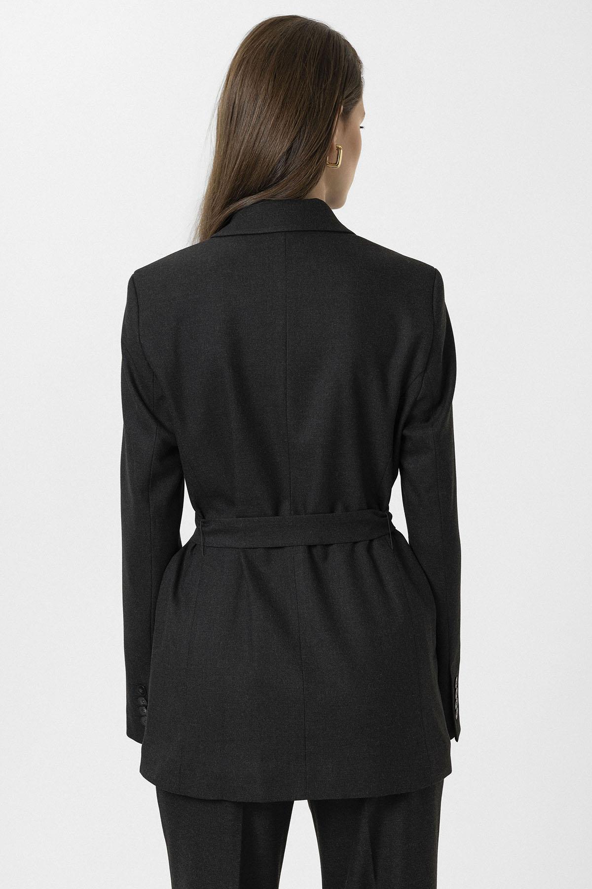 Antioch-Siyah Kadın Kemerli Blazer Ceket-Ceket-5-Milagron.com