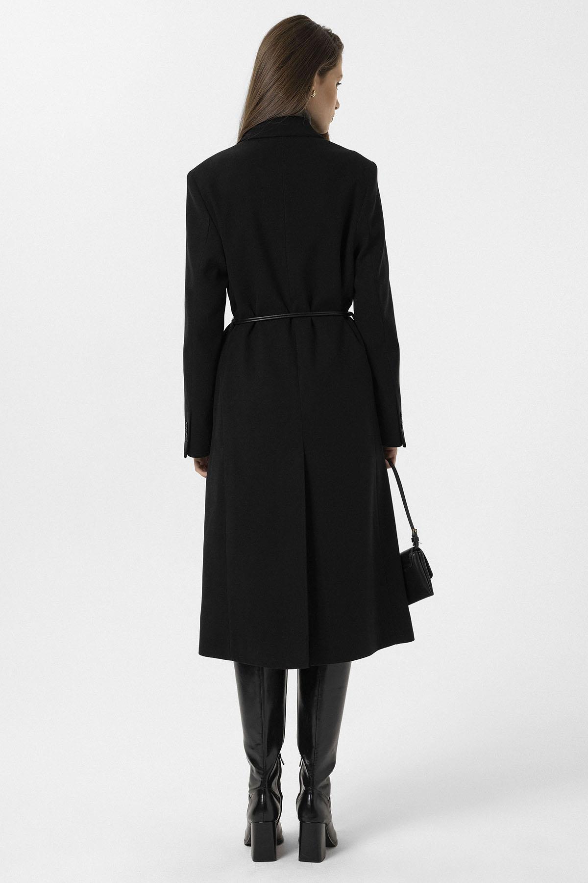 Antioch-Siyah Kadın Kemerli Kruvaze Kaban-Kaban-6-Milagron.com