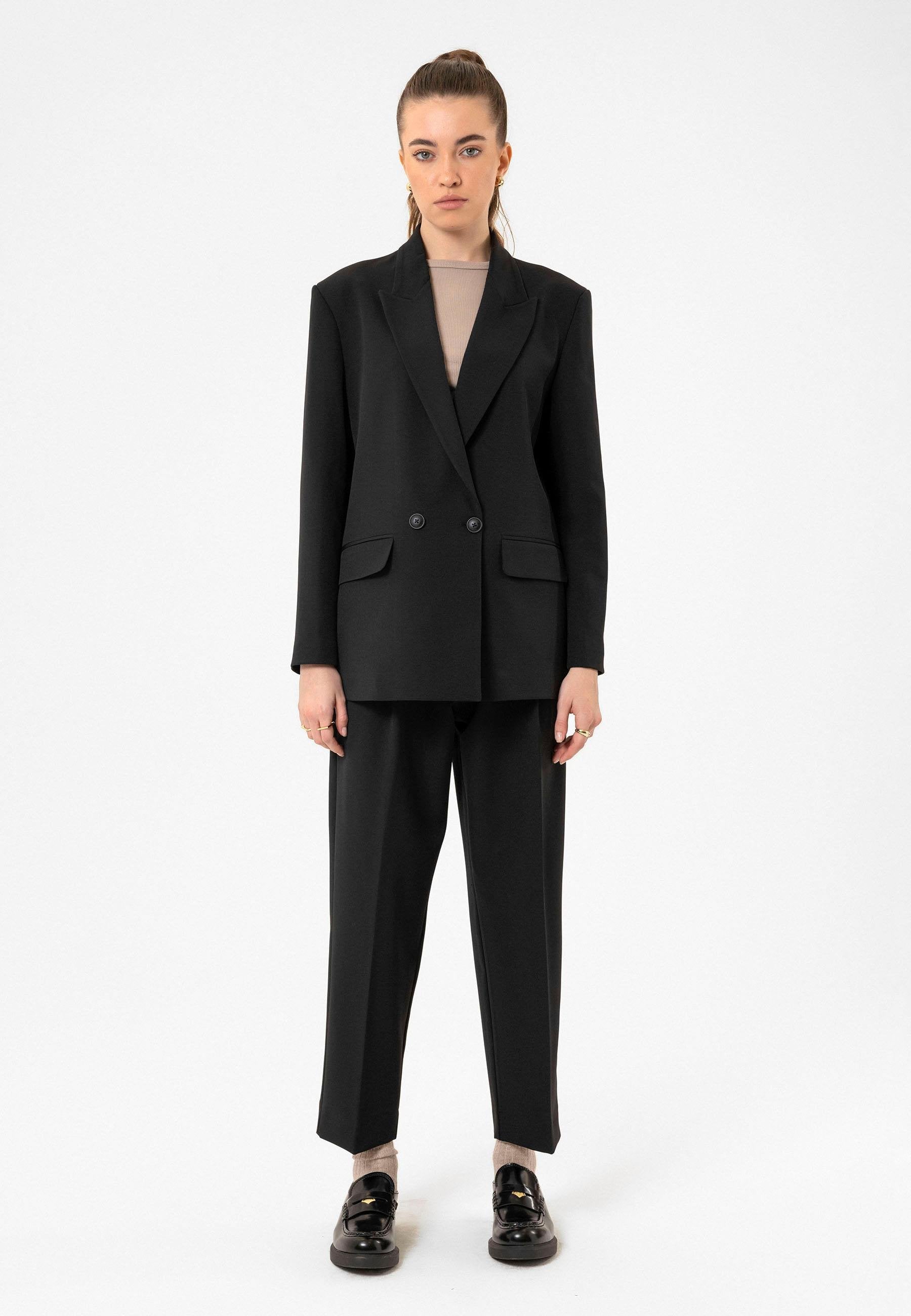 Antioch-Siyah Kadın Kruvaze Kapama Oversize Blazer Ceket-Blazer Ceket-4-Milagron.com