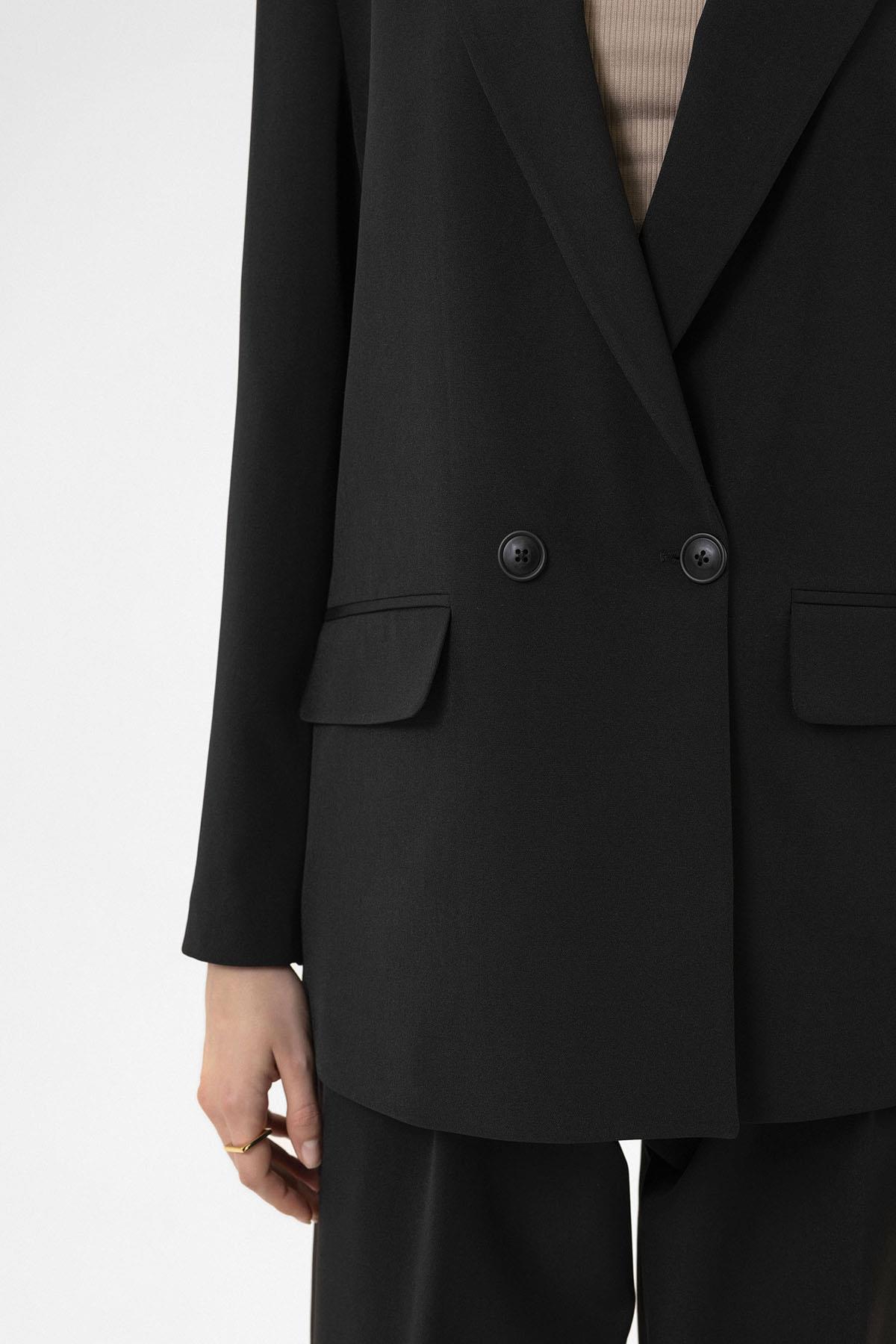 Antioch-Siyah Kadın Kruvaze Kapama Oversize Blazer Ceket-Ceket-5-Milagron.com