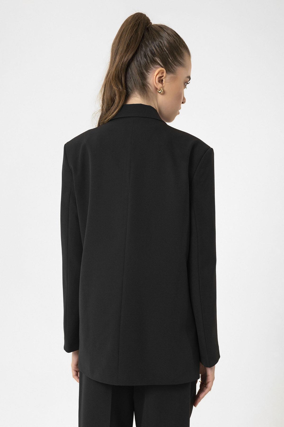 Antioch-Siyah Kadın Kruvaze Kapama Oversize Blazer Ceket-Ceket-6-Milagron.com