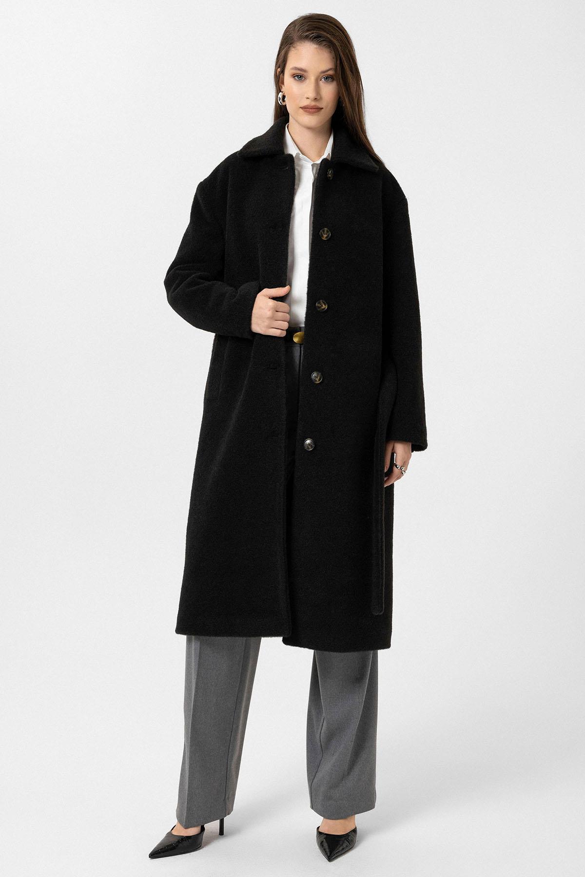 Antioch-Siyah Kadın Kuşaklı Yumuşak Dokulu Kaban-Kaban-3-Milagron.com