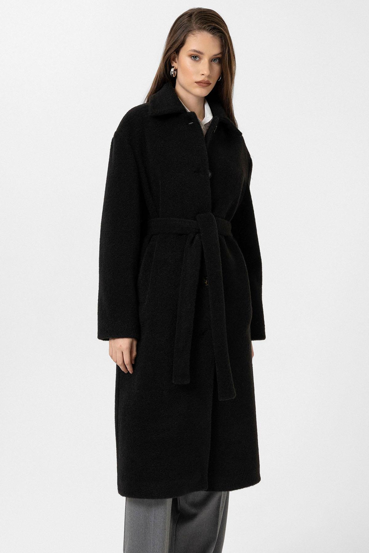 Antioch-Siyah Kadın Kuşaklı Yumuşak Dokulu Kaban-Kaban-5-Milagron.com