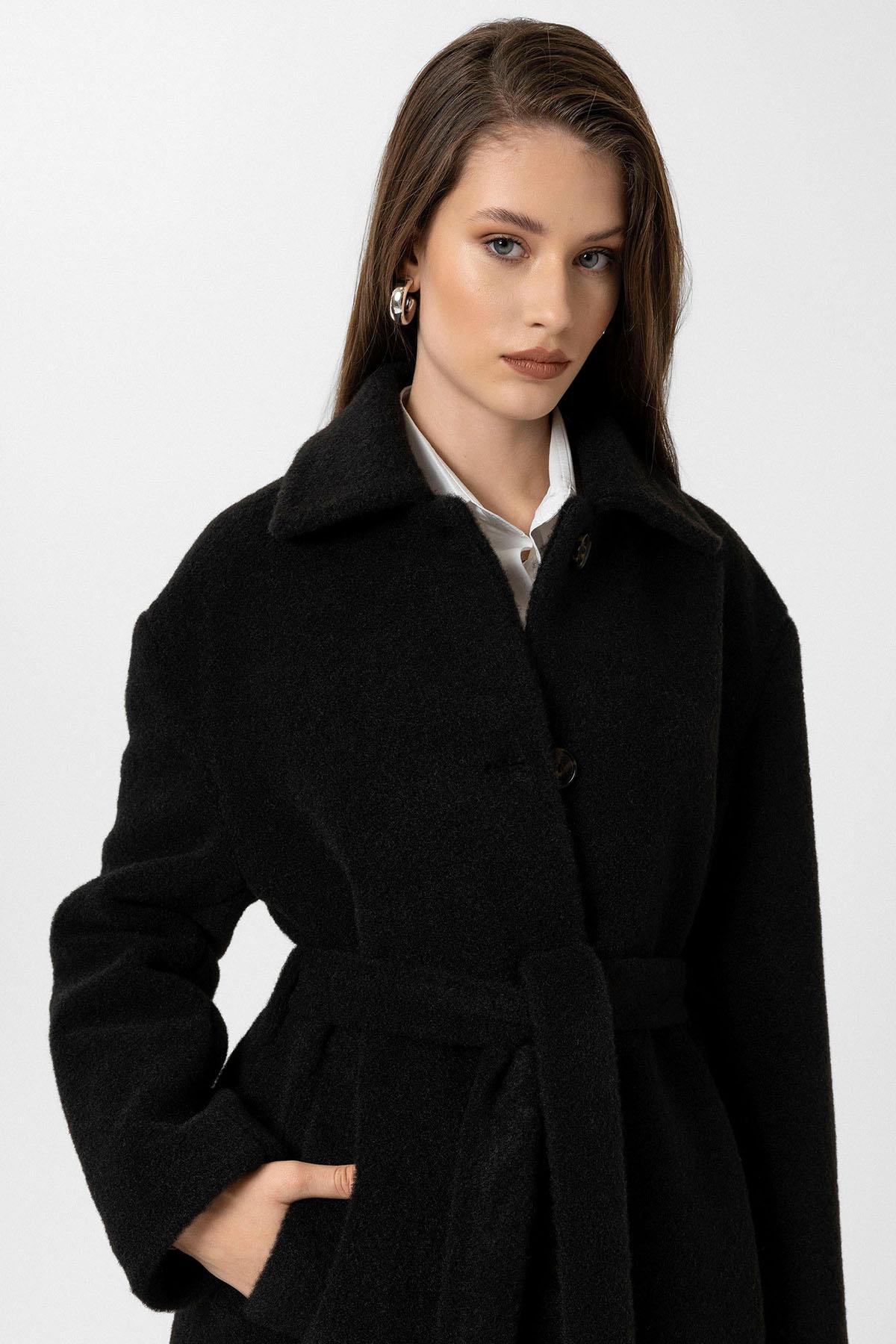 Antioch-Siyah Kadın Kuşaklı Yumuşak Dokulu Kaban-Kaban-6-Milagron.com