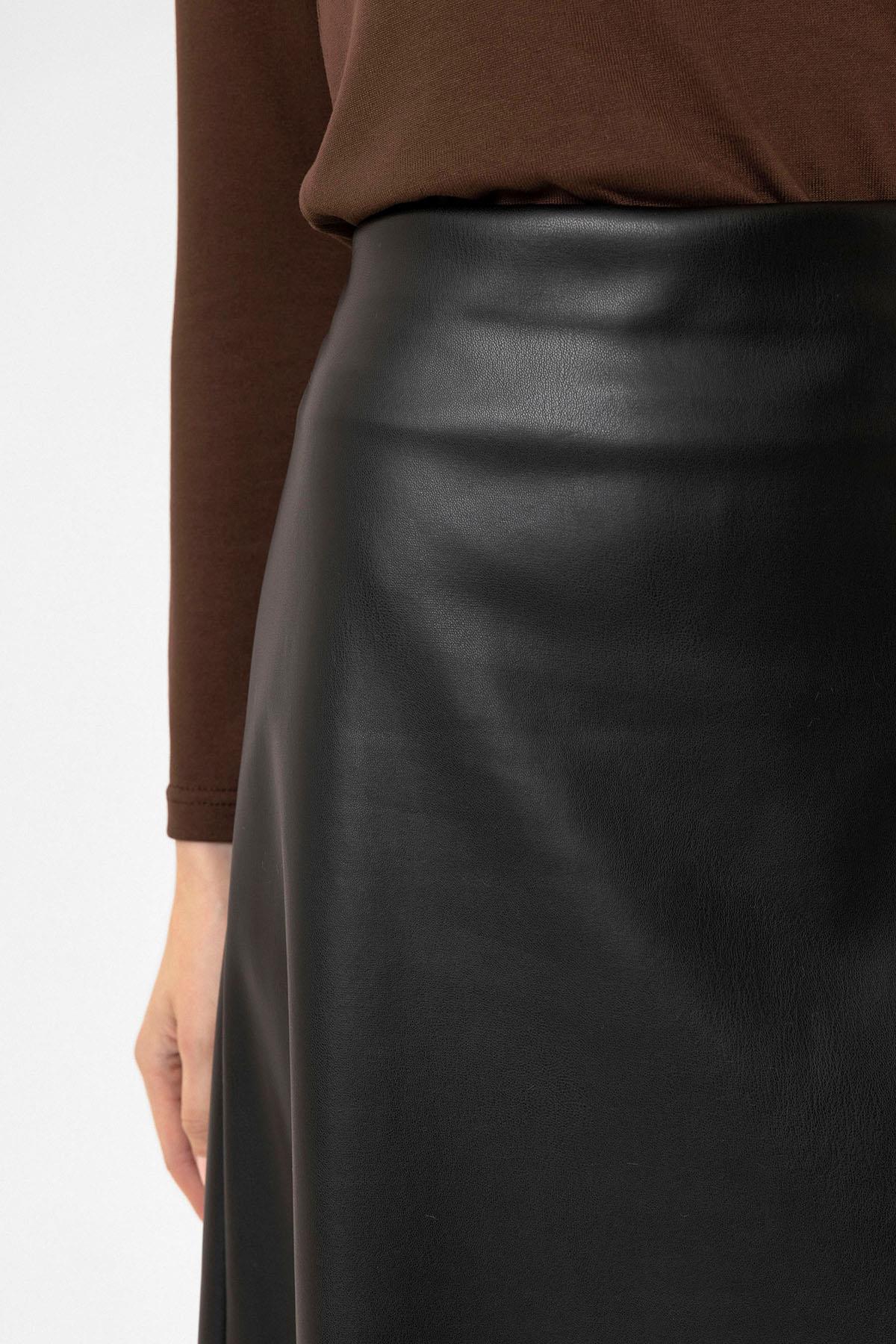 Antioch-Siyah Kadın Suni Deri Midi Etek-Etek-6-Milagron.com