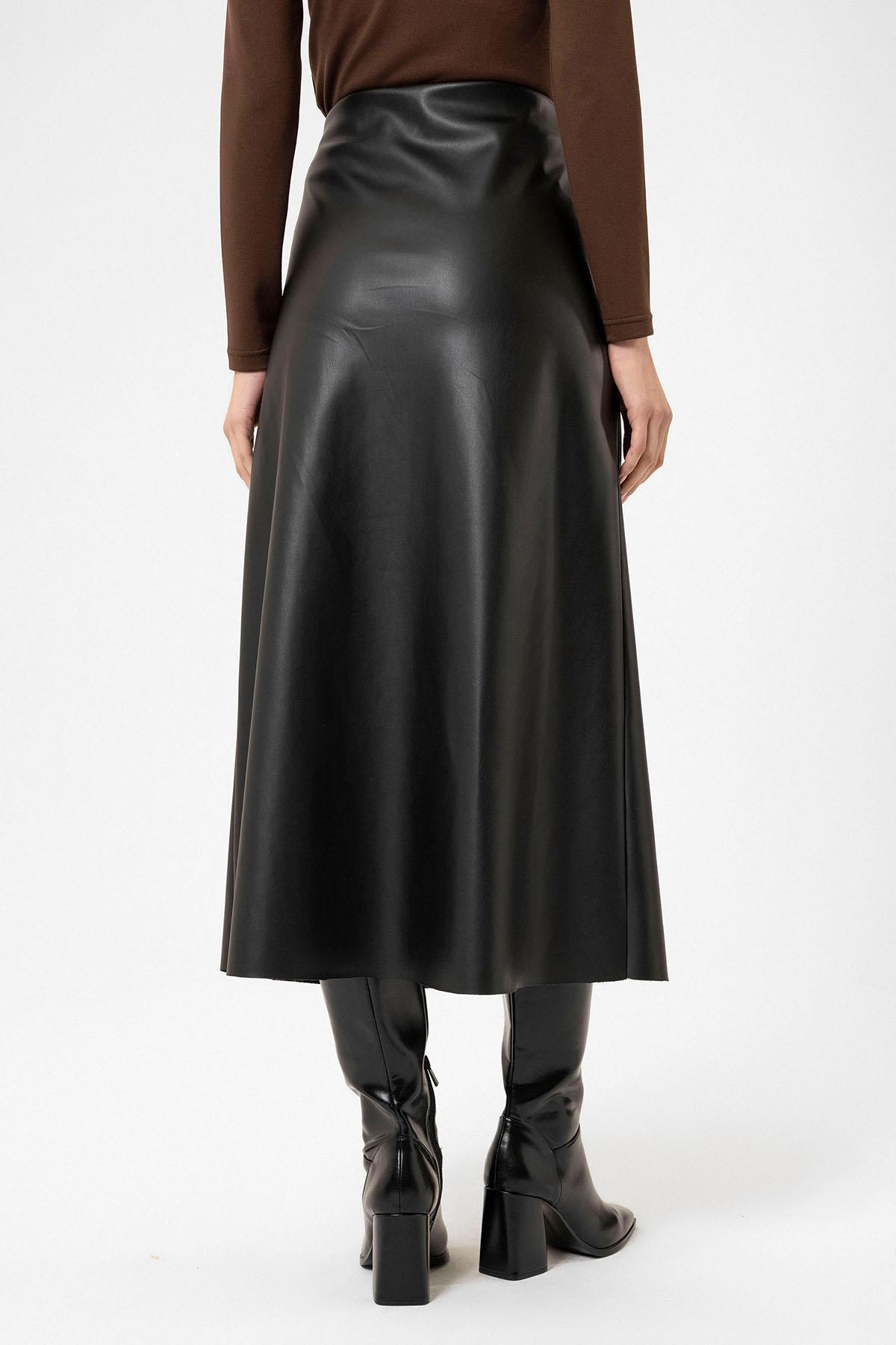 Antioch-Siyah Kadın Suni Deri Midi Etek-Etek-7-Milagron.com