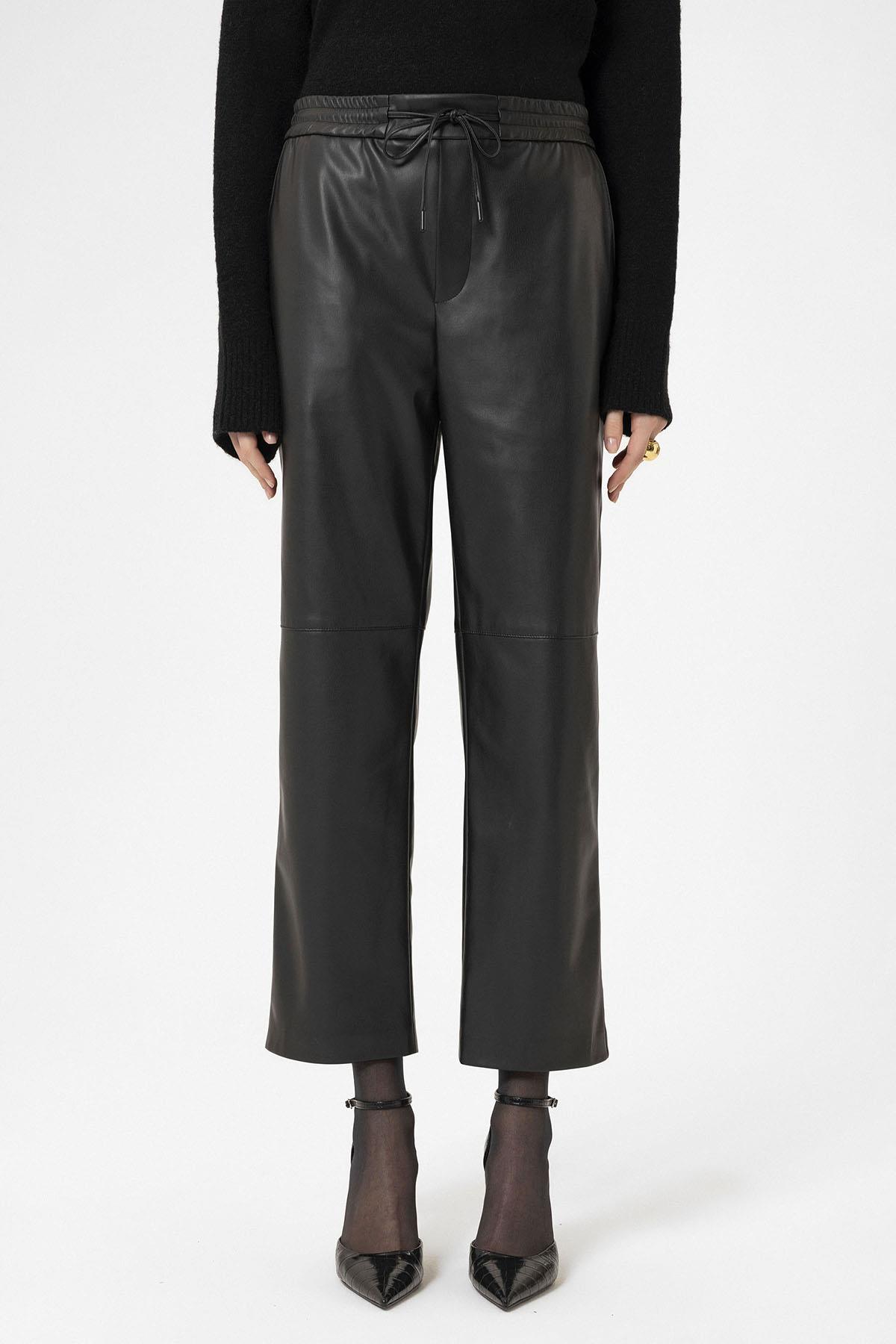 Antioch-Siyah Kadın Suni Deri Pantolon-Deri Pantolon-1-Milagron.com