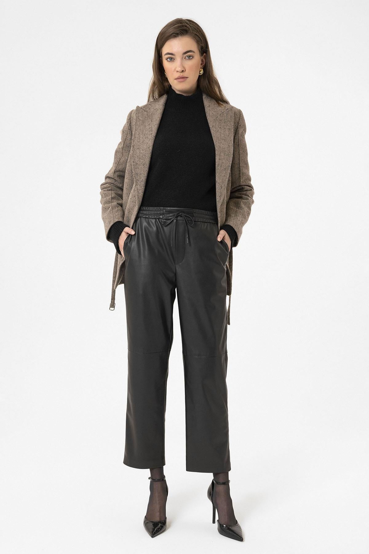 Antioch-Siyah Kadın Suni Deri Pantolon-Deri Pantolon-2-Milagron.com