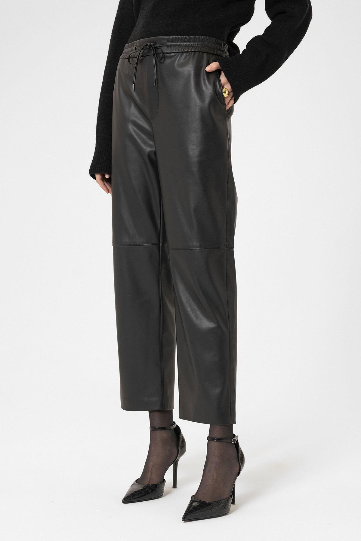 Antioch-Siyah Kadın Suni Deri Pantolon-Deri Pantolon-3-Milagron.com