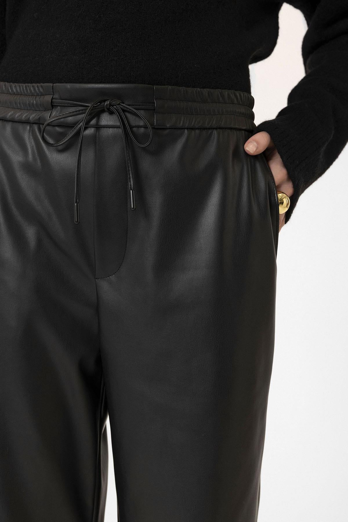 Antioch-Siyah Kadın Suni Deri Pantolon-Deri Pantolon-4-Milagron.com