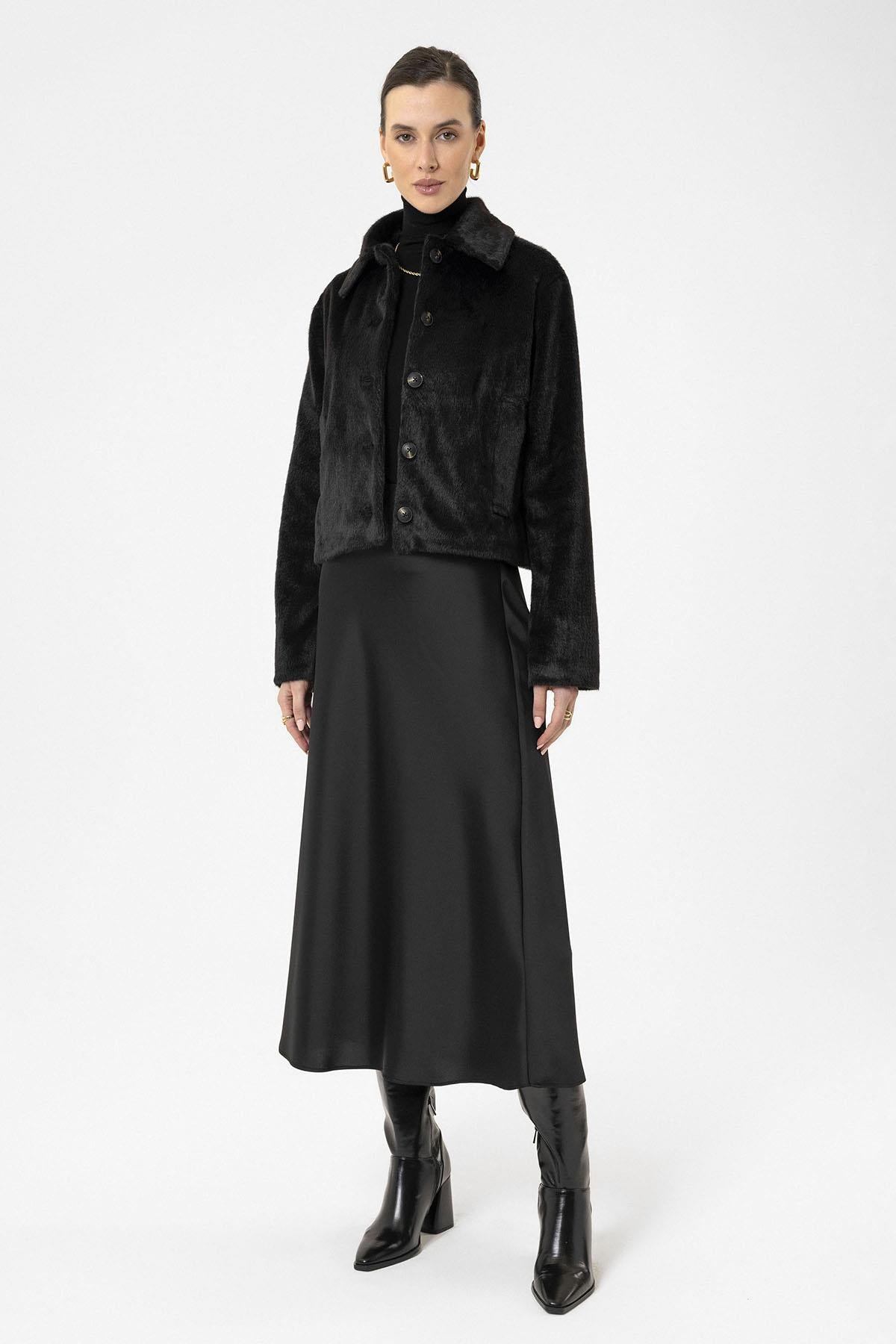 Antioch-Siyah Kadın Suni Kürk Crop Mont-Mont-2-Milagron.com