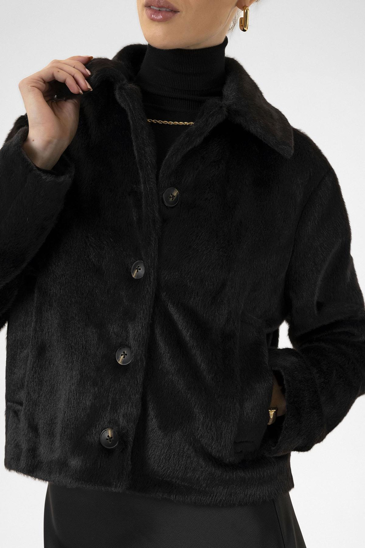 Antioch-Siyah Kadın Suni Kürk Crop Mont-Mont-5-Milagron.com