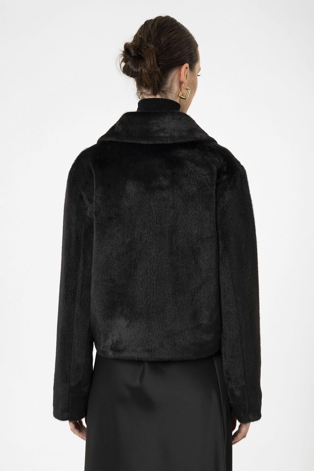 Antioch-Siyah Kadın Suni Kürk Crop Mont-Mont-6-Milagron.com