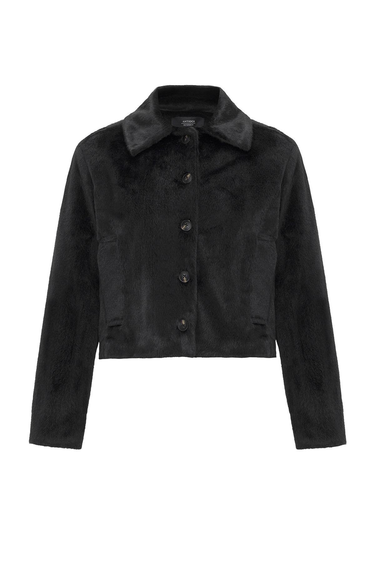 Antioch-Siyah Kadın Suni Kürk Crop Mont-Mont-7-Milagron.com