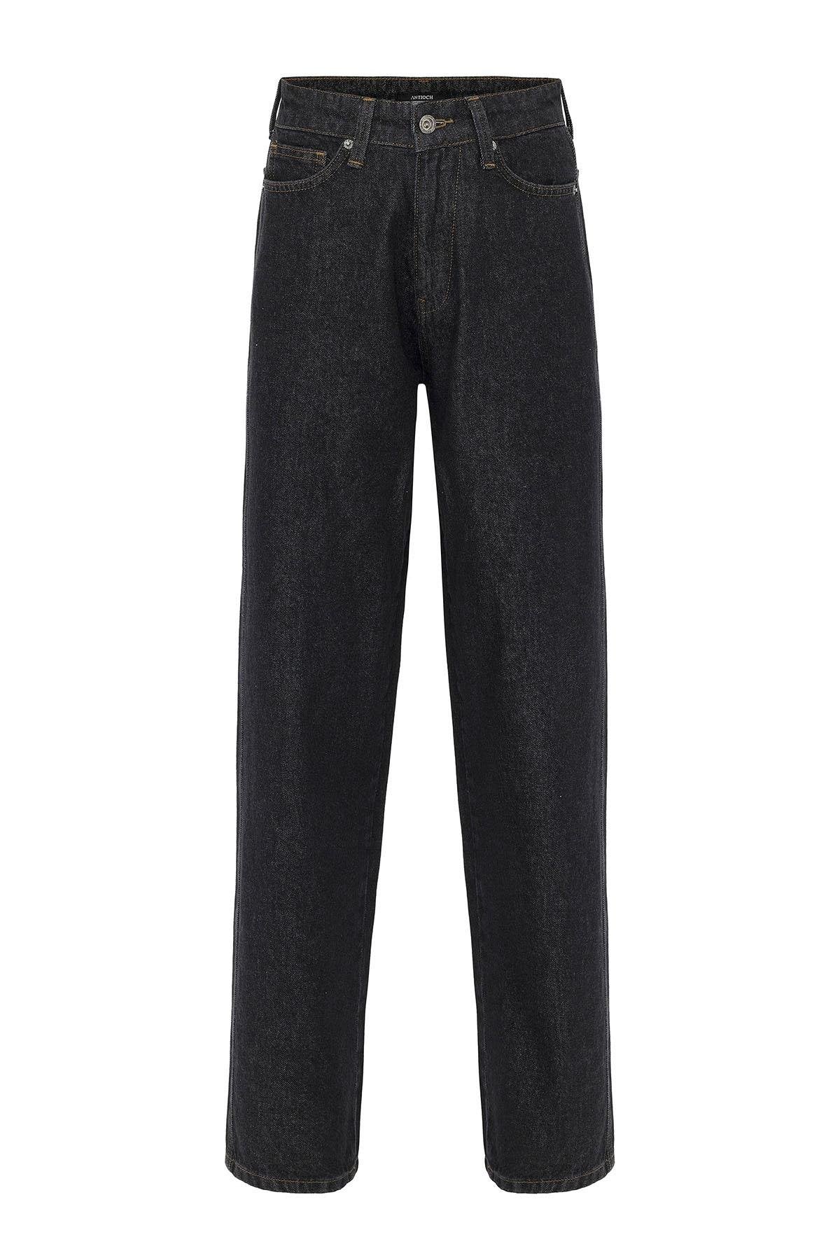 Antioch-Siyah Kadın Yüksek Bel Kot Pantolon-Kot Pantolon-8-Milagron.com