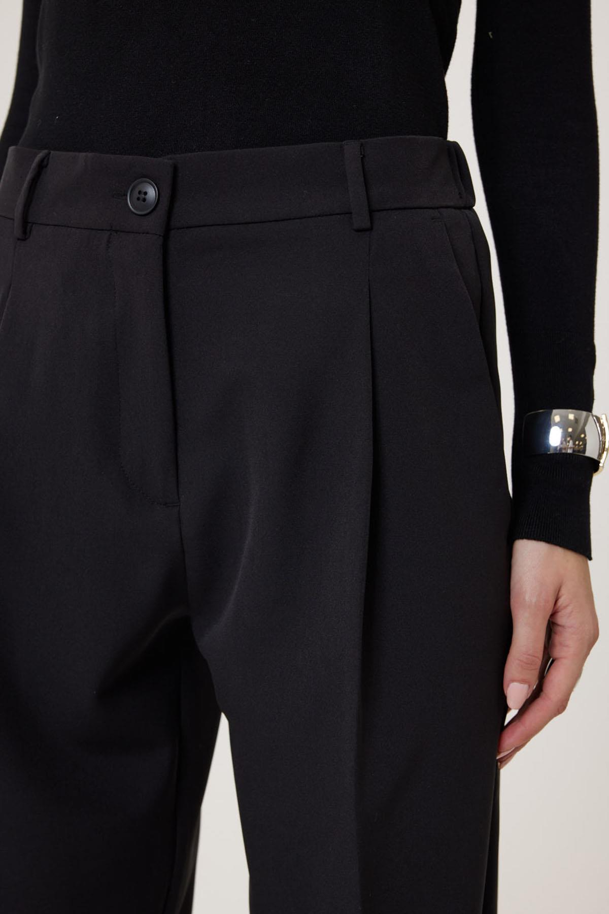 Antioch-Siyah Kadın Yüksek Bel Straight Fit Kısa Pantolon-Kumaş Pantolon-5-Milagron.com