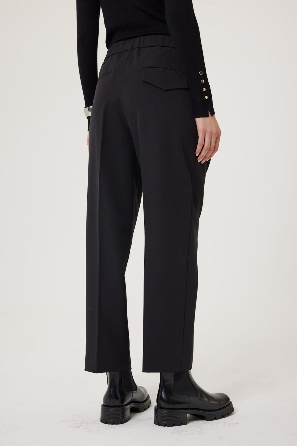 Antioch-Siyah Kadın Yüksek Bel Straight Fit Kısa Pantolon-Kumaş Pantolon-6-Milagron.com