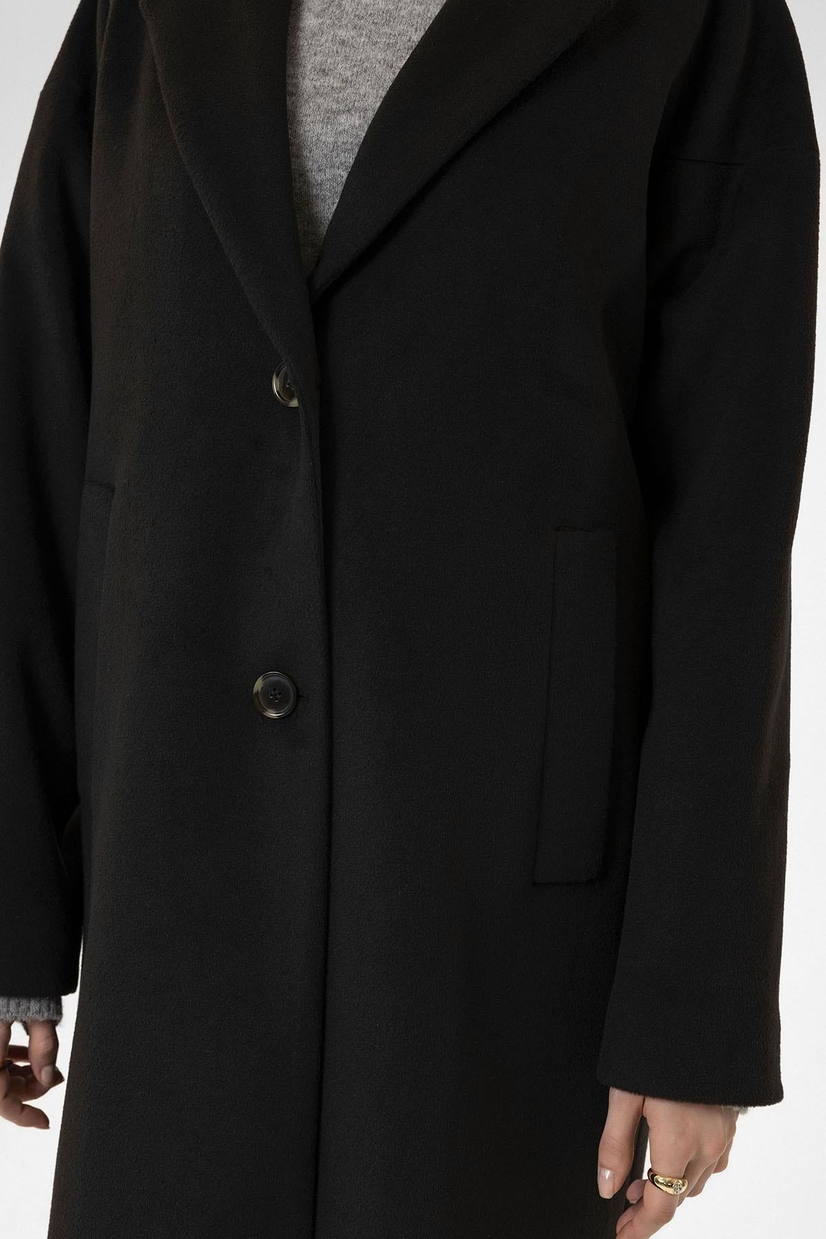 Antioch-Siyah Kadın Yün Karışımlı Dokulu Kaban-Kaban-5-Milagron.com