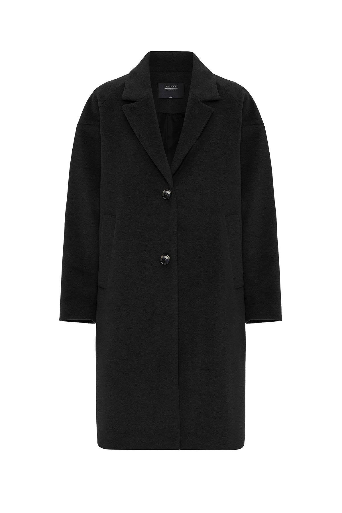 Antioch-Siyah Kadın Yün Karışımlı Dokulu Kaban-Kaban-7-Milagron.com