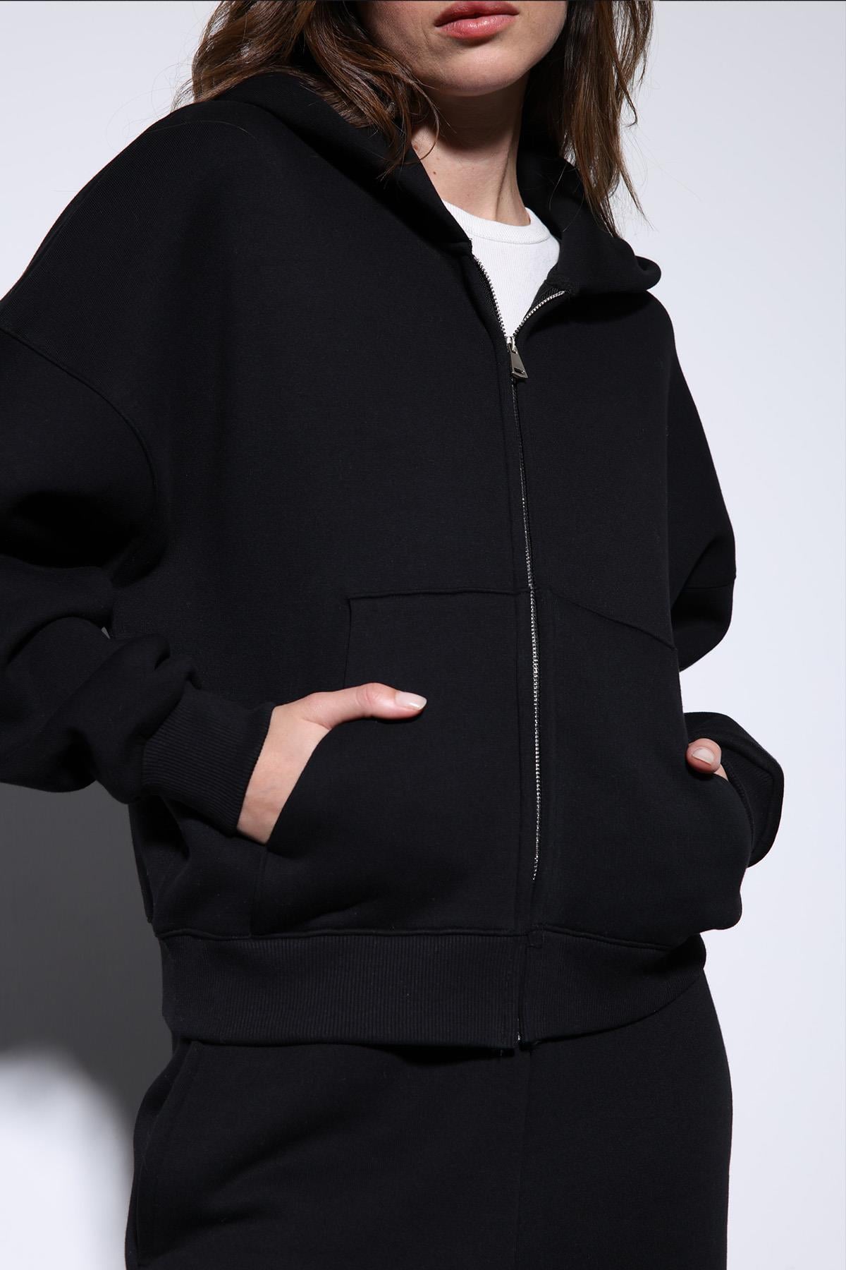 Antioch Siyah Kapüşonlu Sweatshirt Kadın Eşofman Takım