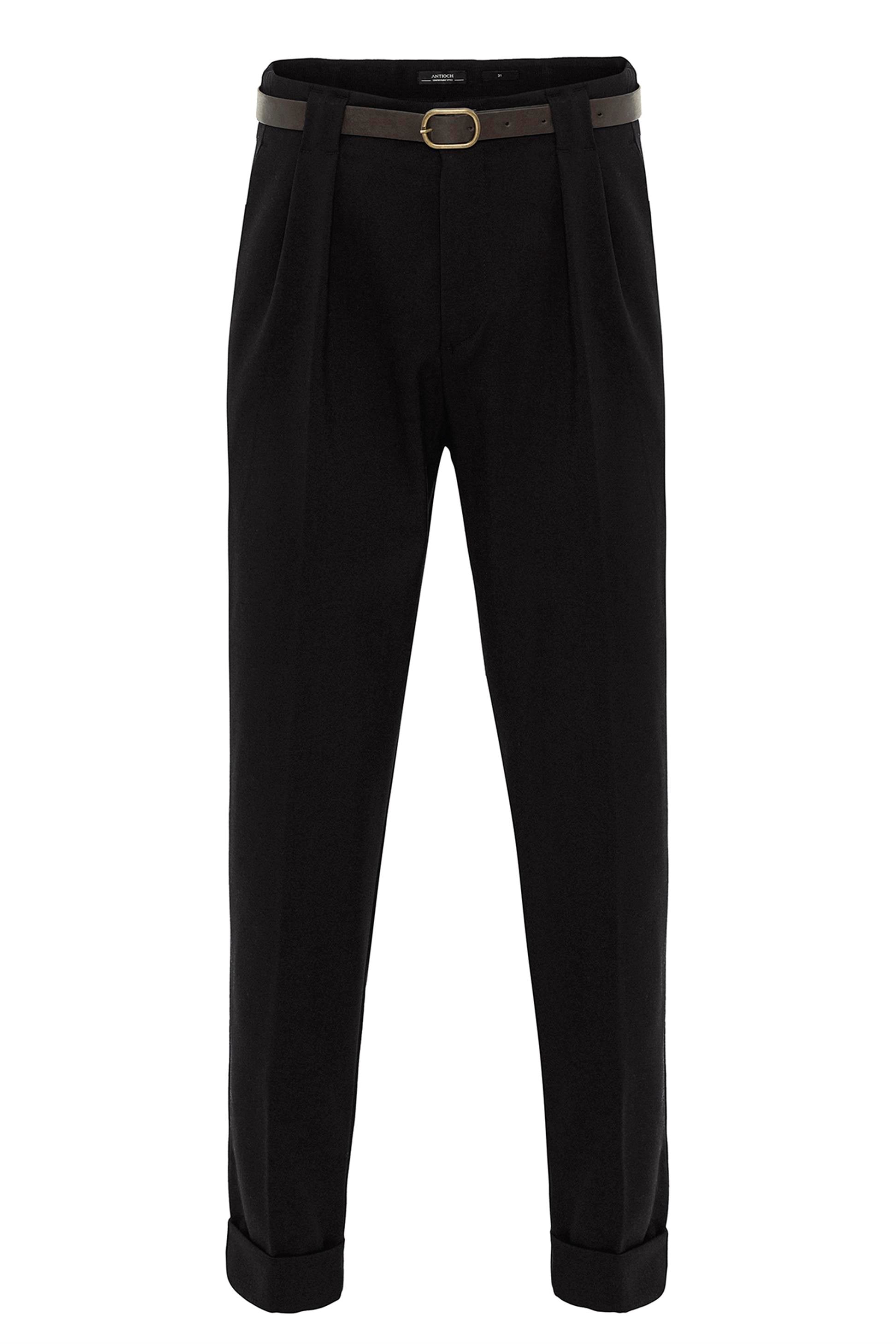 Antioch-Siyah Kemerli Double Paça Pantolon-Kumaş Pantolon-1-Milagron.com