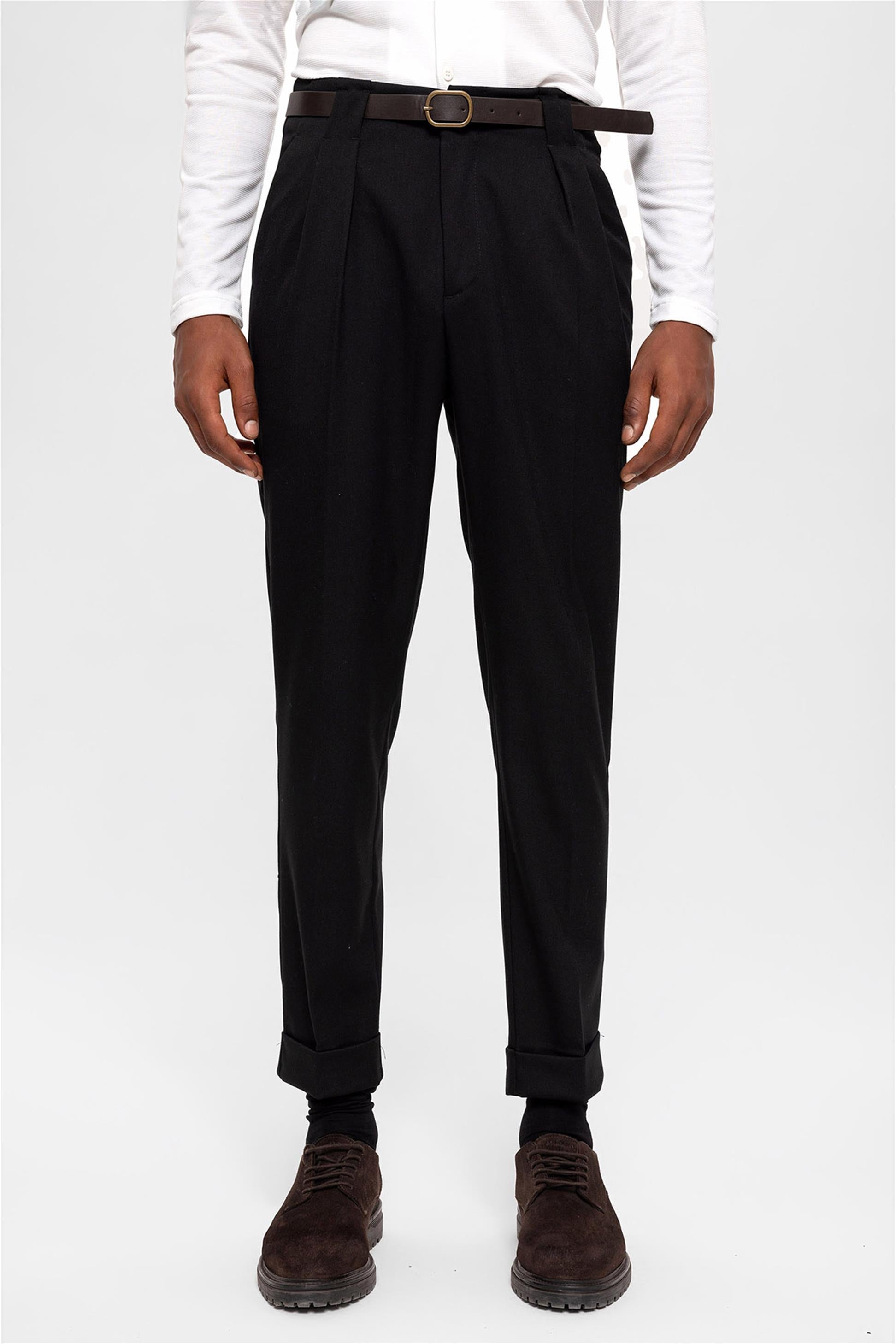 Antioch-Siyah Kemerli Double Paça Pantolon-Kumaş Pantolon-2-Milagron.com