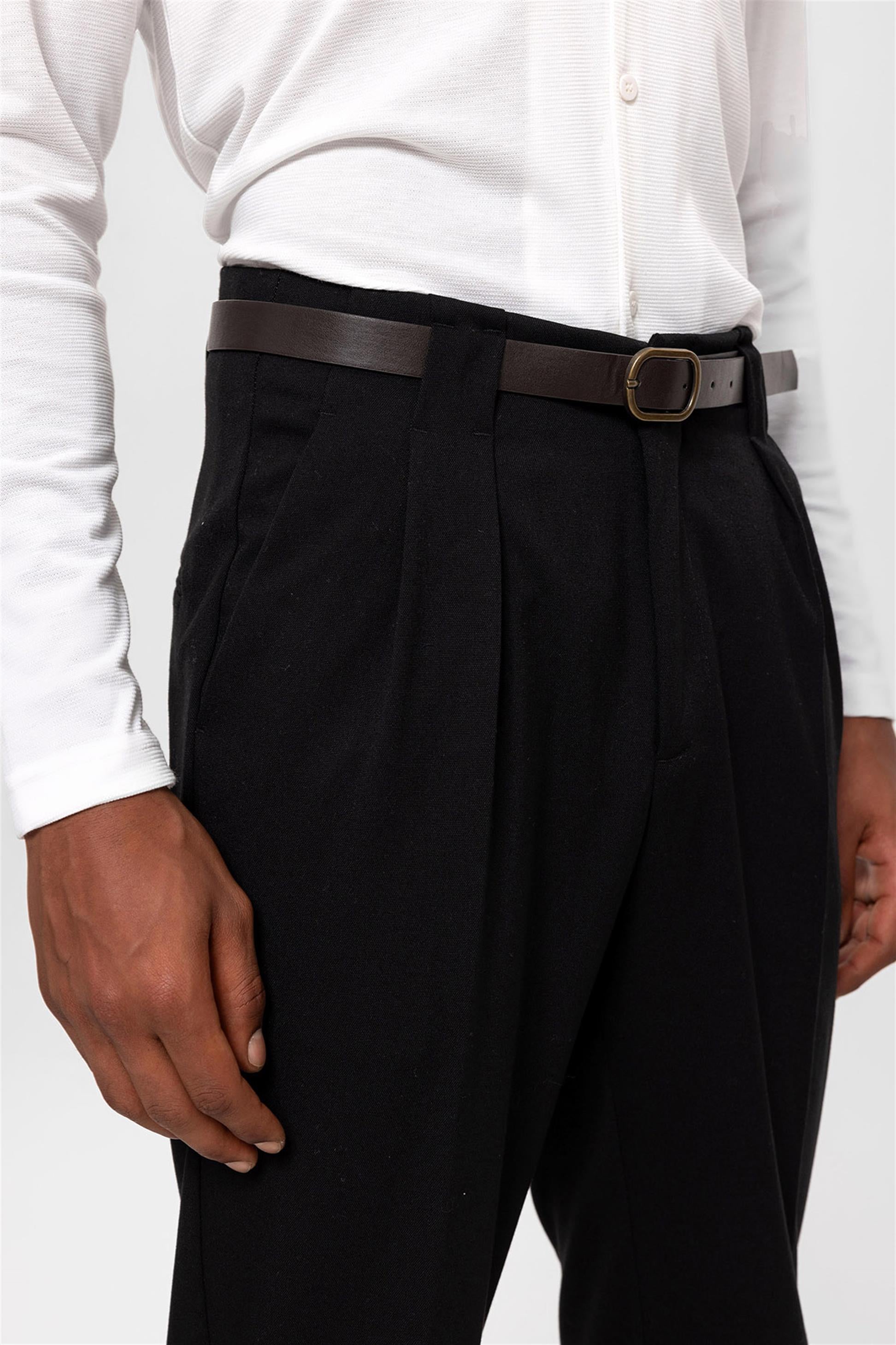 Antioch-Siyah Kemerli Double Paça Pantolon-Kumaş Pantolon-5-Milagron.com