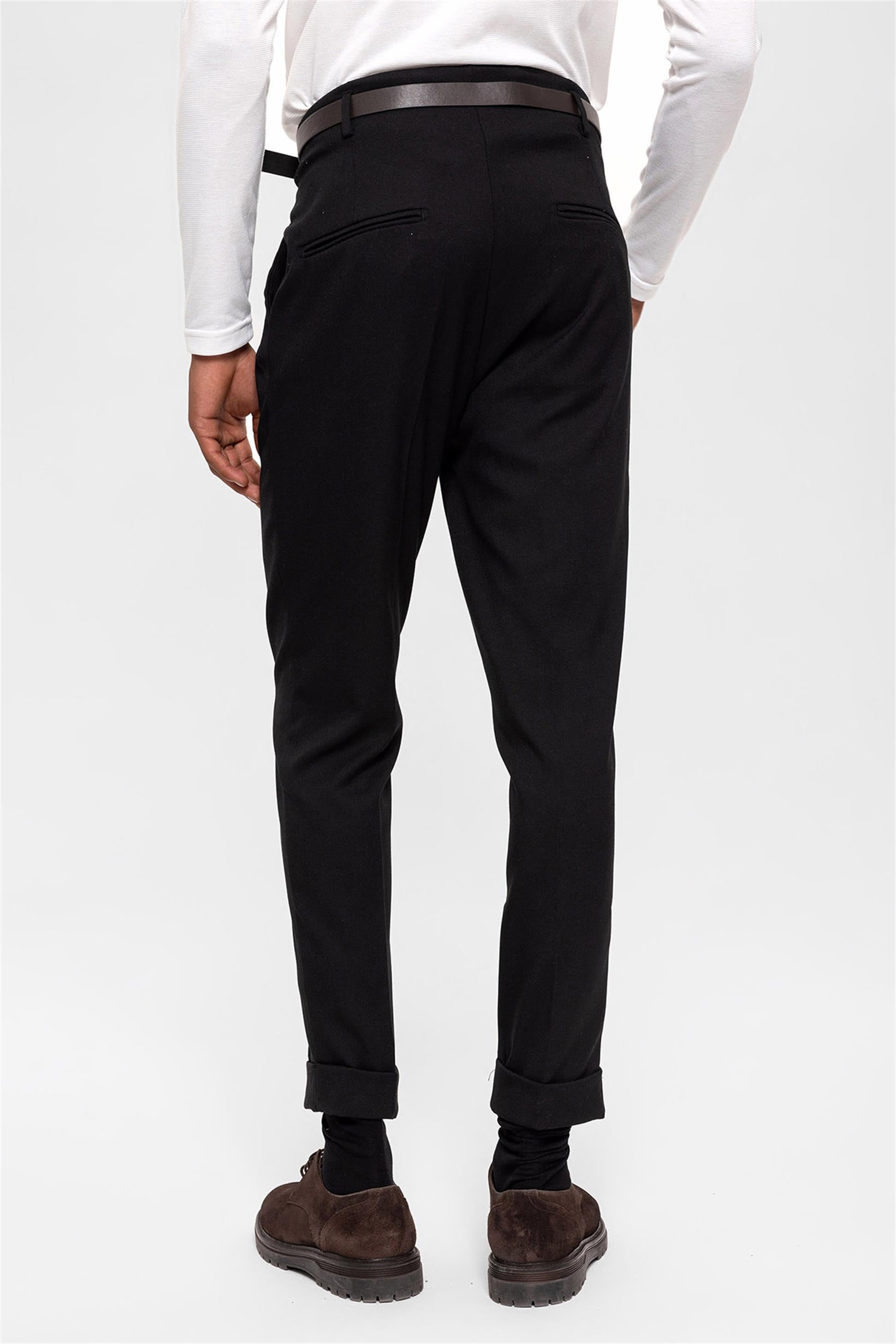 Antioch-Siyah Kemerli Double Paça Pantolon-Kumaş Pantolon-8-Milagron.com