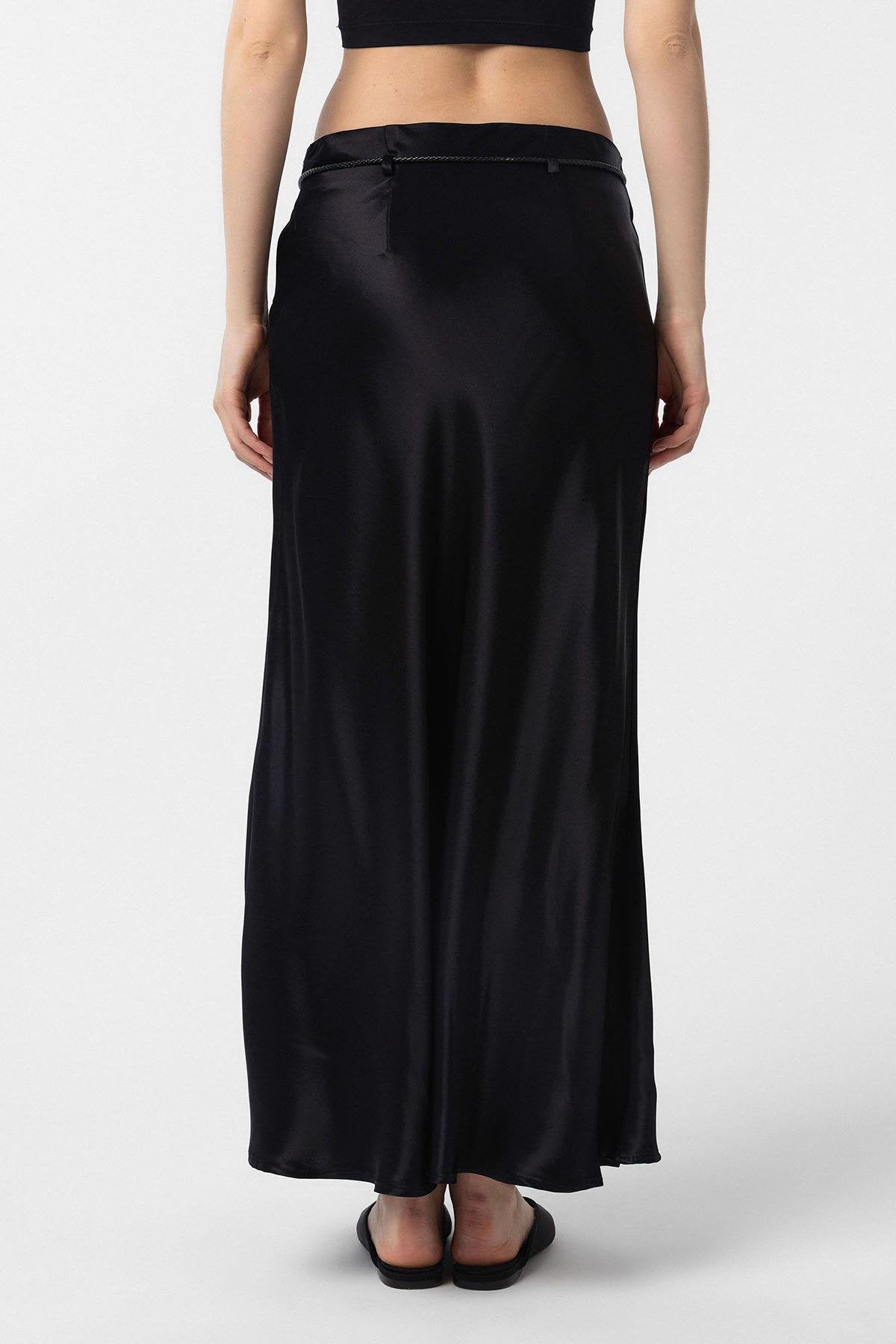 Antioch-Siyah Kemerli Saten Uzun Kadın Etek-Etek-5-Milagron.com