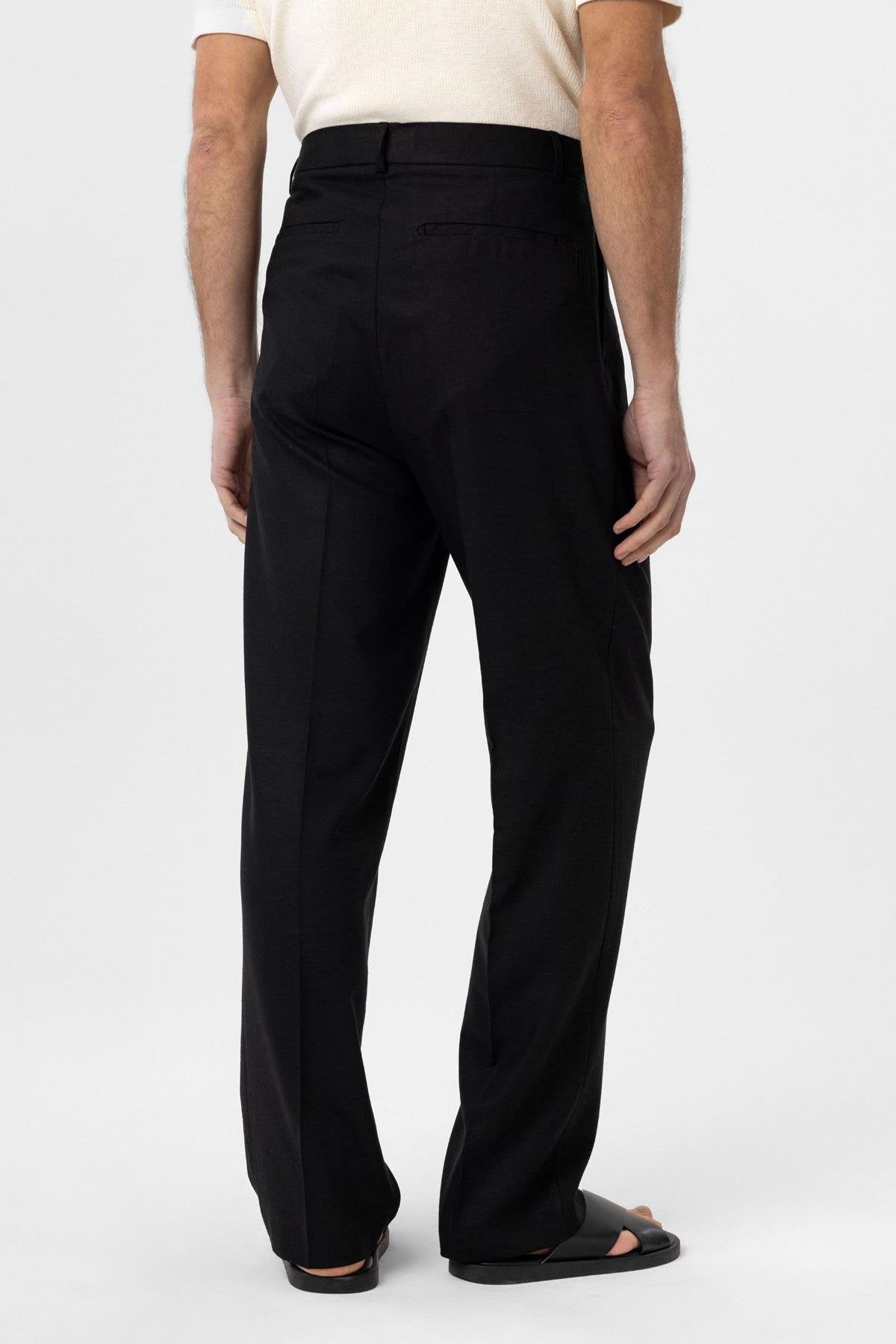 Antioch-Siyah Keten Karışımlı Erkek Baggy Pantolon-Kumaş Pantolon-5-Milagron.com