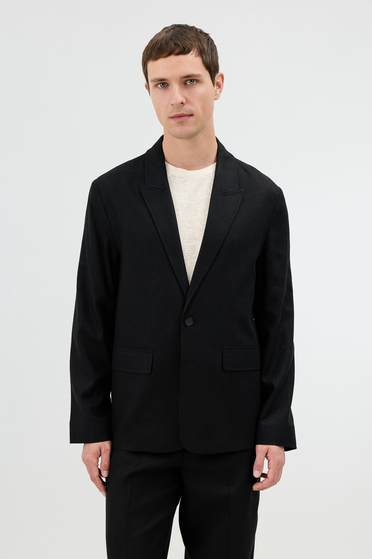 Antioch Siyah Keten Karışımlı Erkek Blazer Ceket