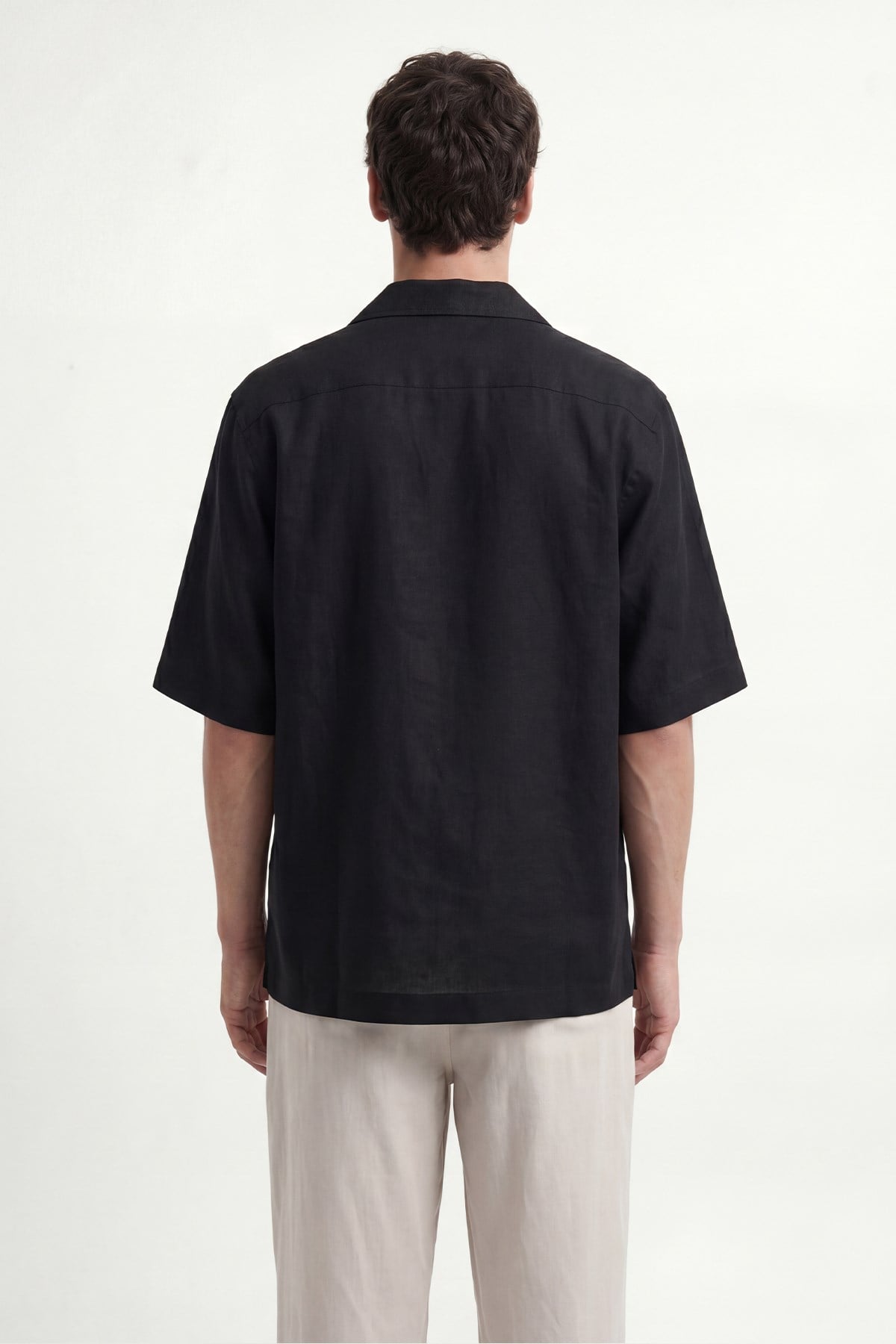 Antioch Siyah Keten Karışımlı İŞlemeli Erkek Gömlek