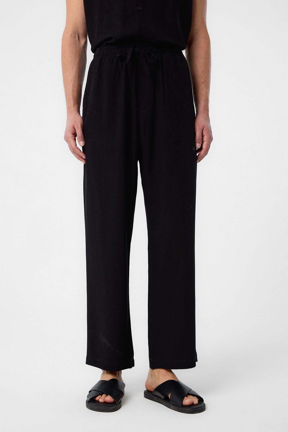 Antioch-Antioch Siyah Keten Karışımlı Jogger Erkek Pantolon-Kumaş Pantolon-1-Milagron.com