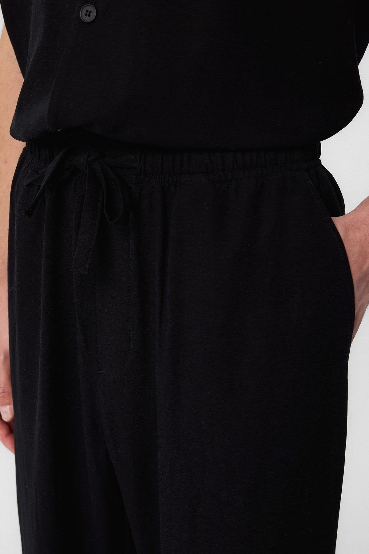 Antioch-Antioch Siyah Keten Karışımlı Jogger Erkek Pantolon-Kumaş Pantolon-3-Milagron.com