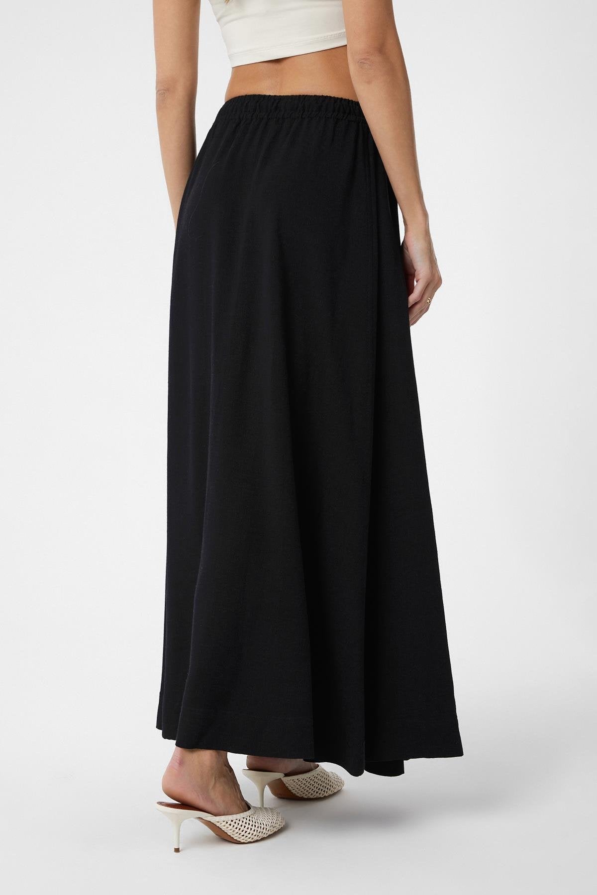 Antioch-Siyah Keten Karışımlı Kadın Uzun Etek-Etek-4-Milagron.com