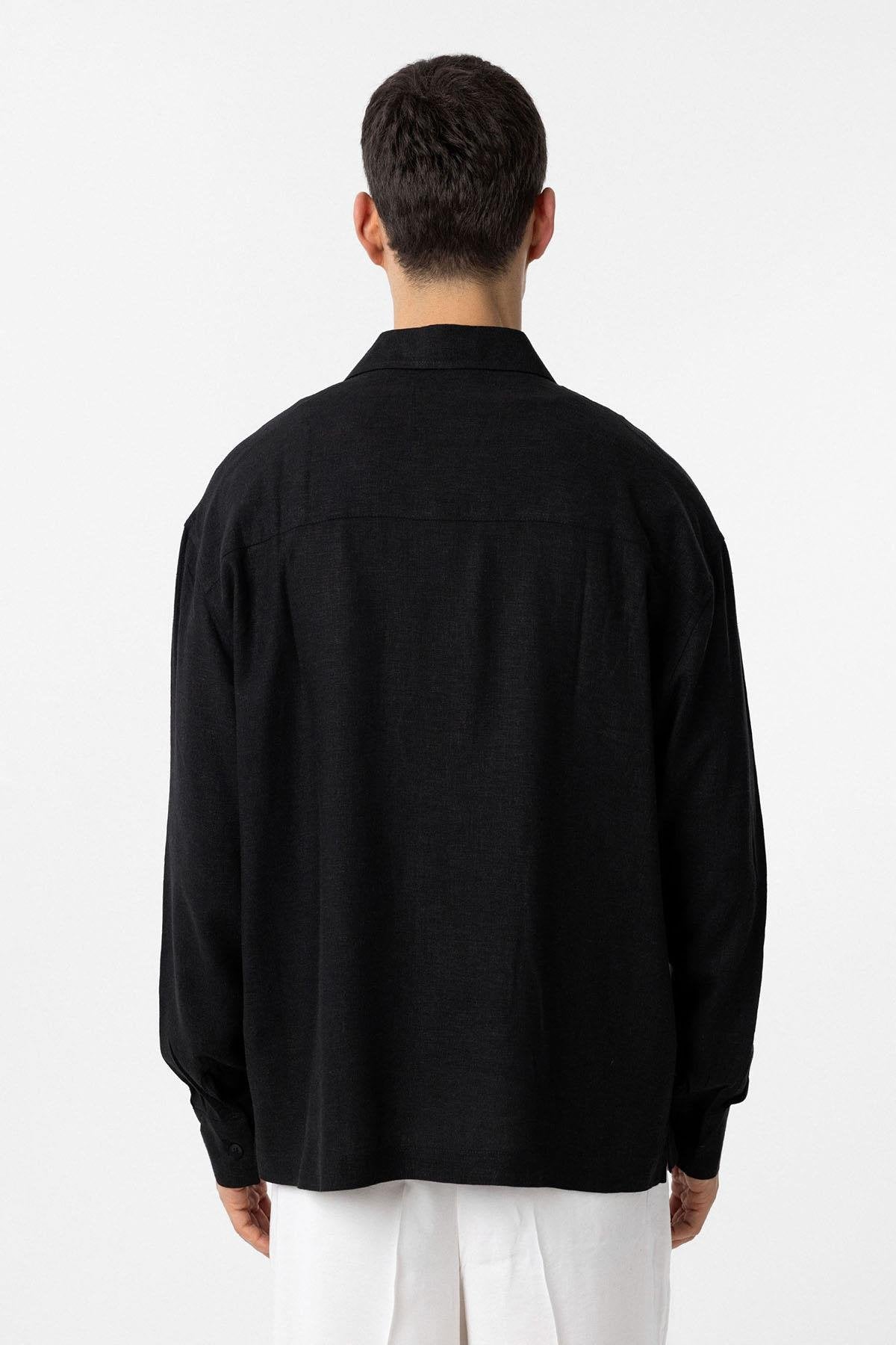 Antioch-Siyah Keten Karışımlı Relax Fit Erkek Gömlek-Gömlek-10-Milagron.com