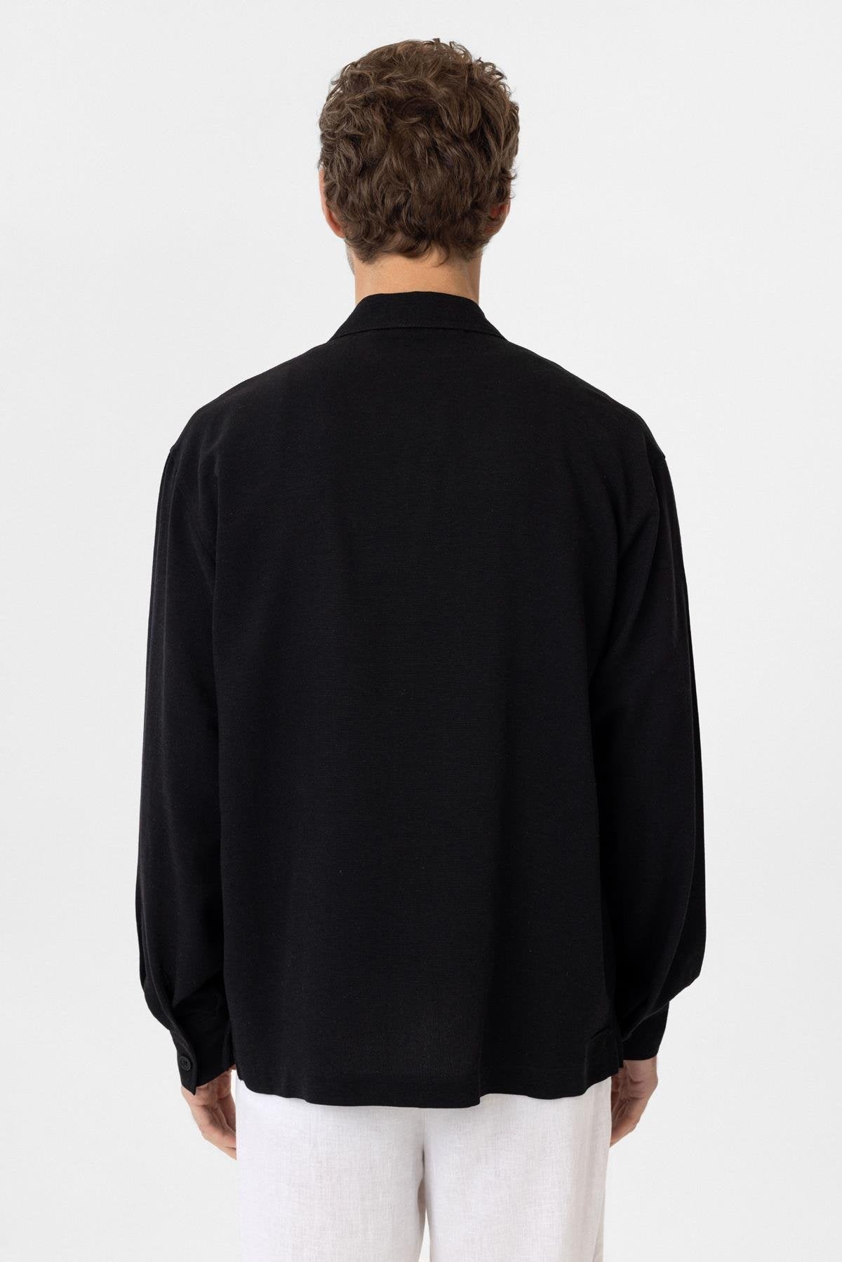 Antioch-Siyah Keten Karışımlı Relaxed Erkek Gömlek-Gömlek-9-Milagron.com