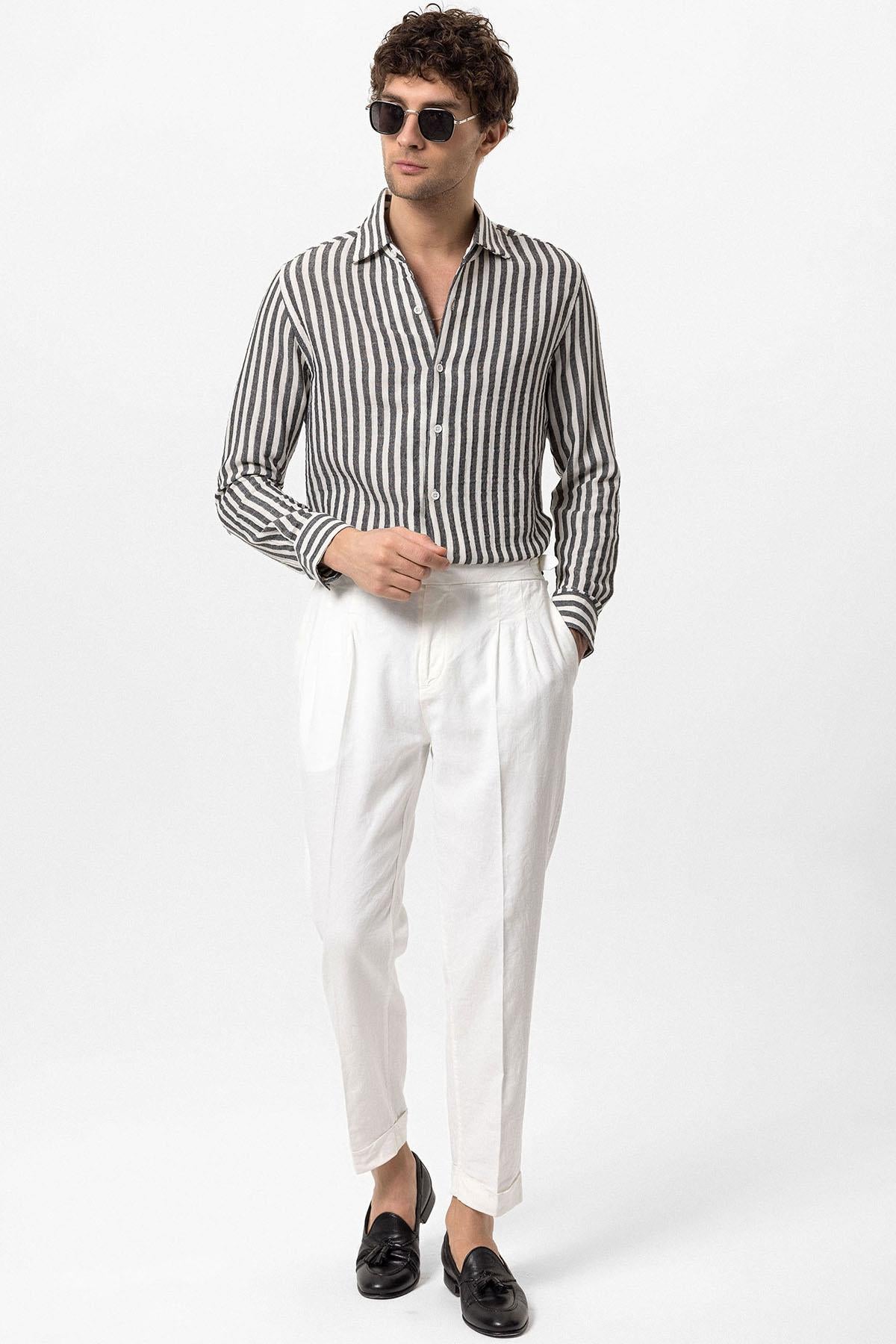 Antioch-Siyah Kontrast Çizgili Erkek Gömlek-Gömlek-3-Milagron.com