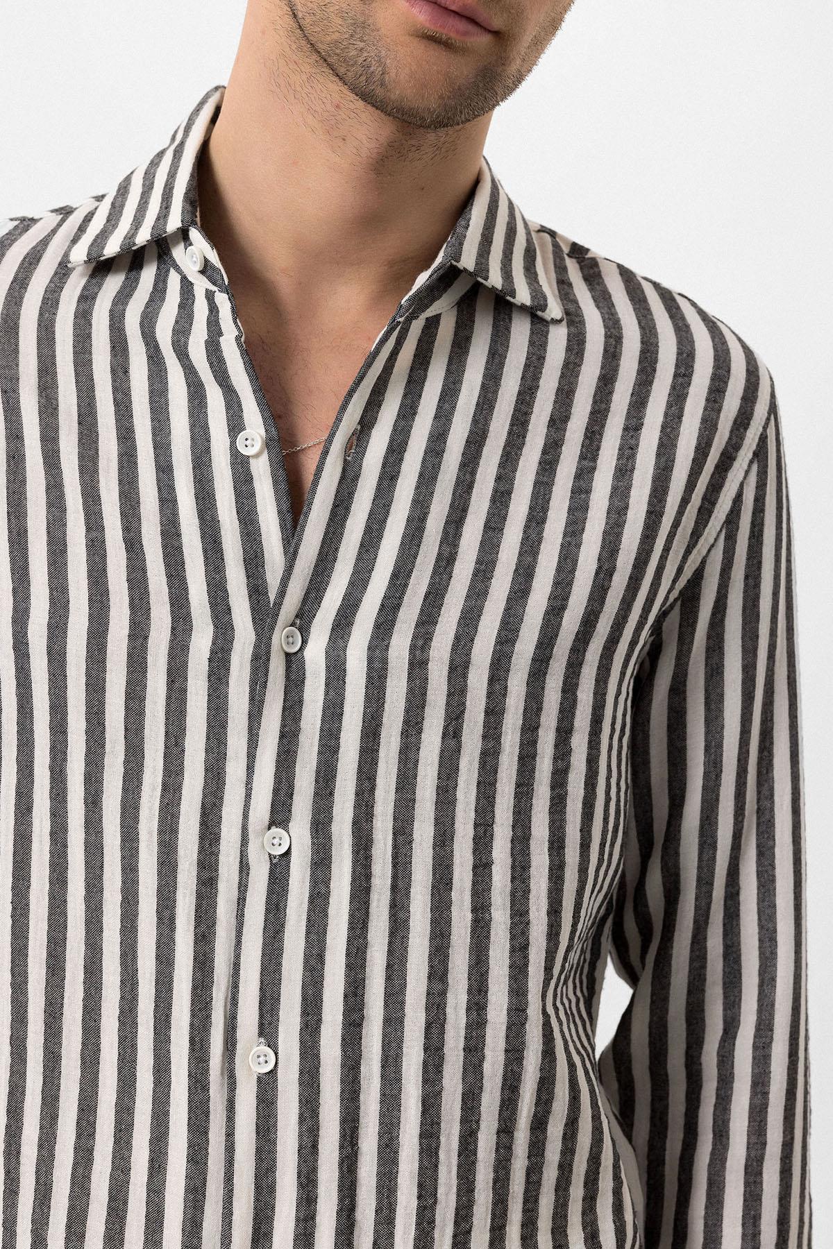 Antioch-Siyah Kontrast Çizgili Erkek Gömlek-Gömlek-5-Milagron.com