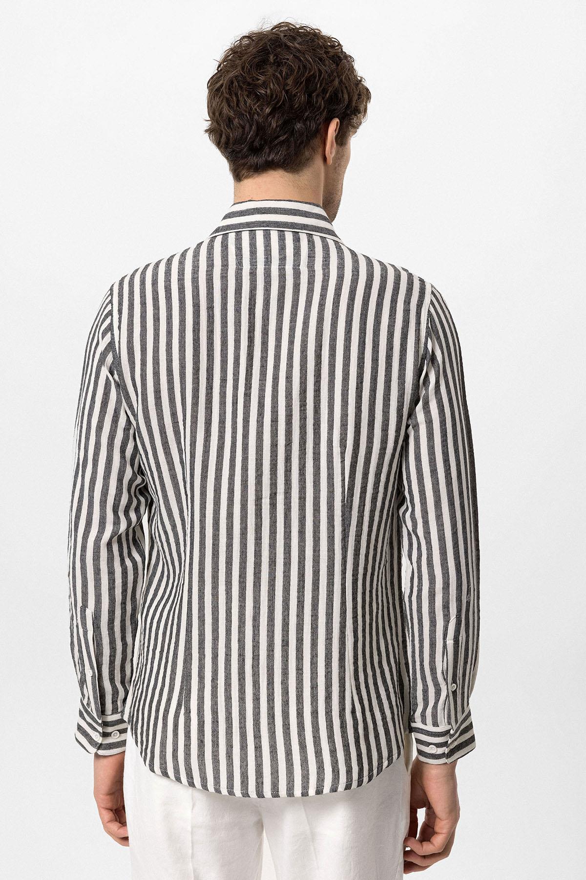 Antioch-Siyah Kontrast Çizgili Erkek Gömlek-Gömlek-6-Milagron.com