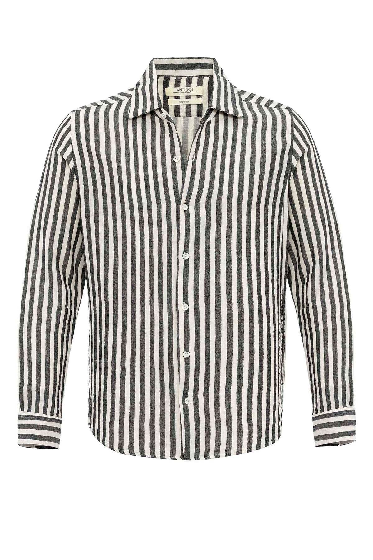 Antioch-Siyah Kontrast Çizgili Erkek Gömlek-Gömlek-7-Milagron.com