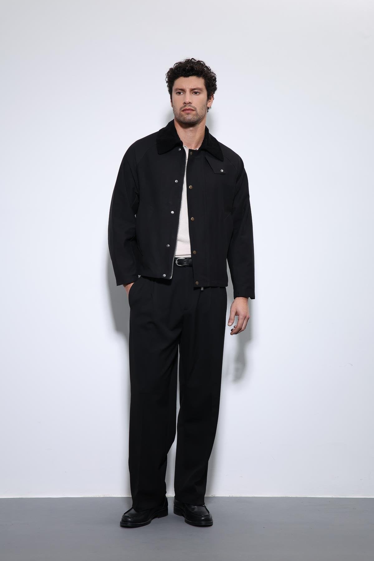 Antioch-Siyah Kontrast Yaka Erkek Ceket-Ceket-1-Milagron.com