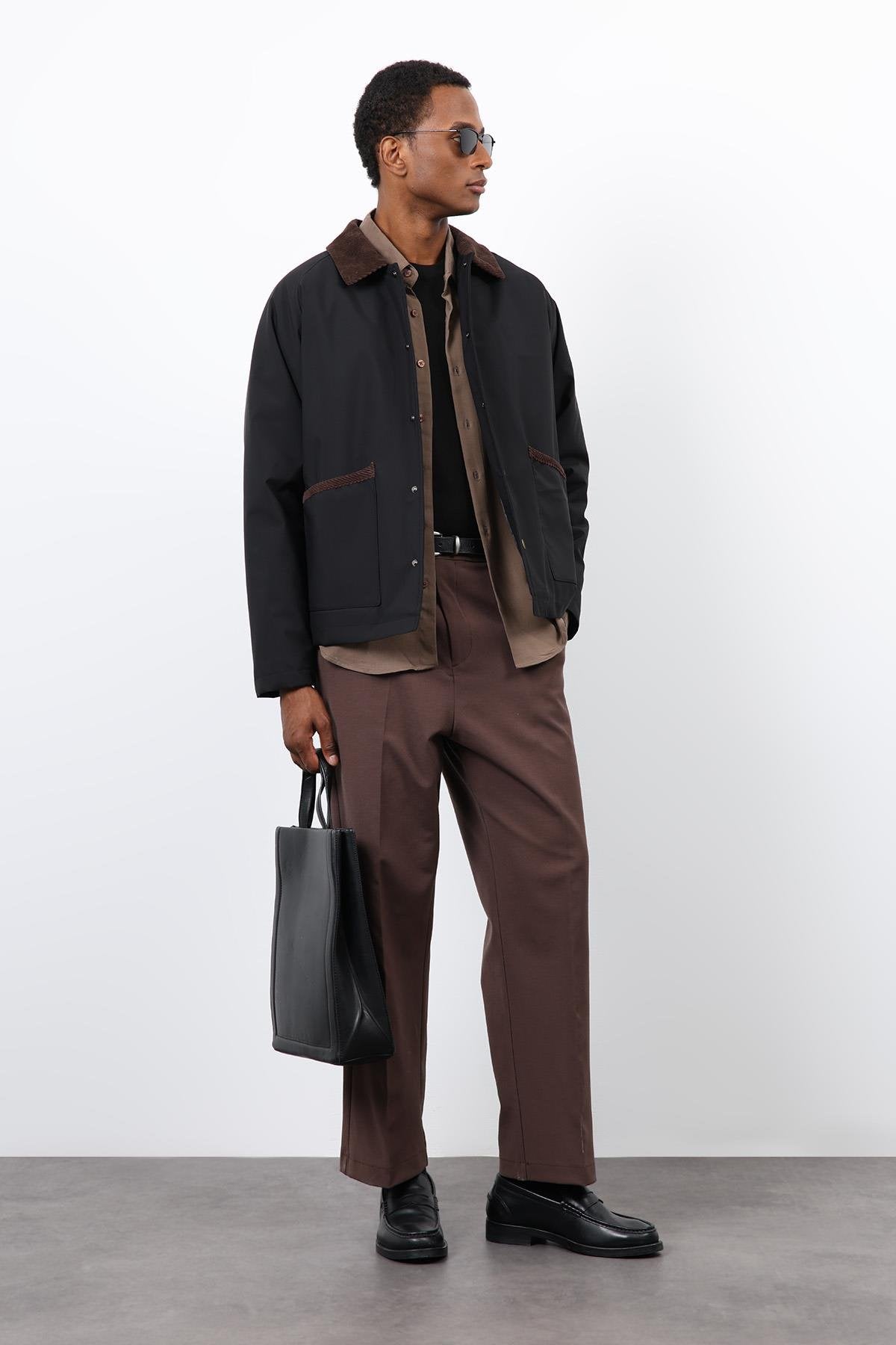 Antioch-Siyah Kontrast Yaka Erkek Mont-Mont-1-Milagron.com