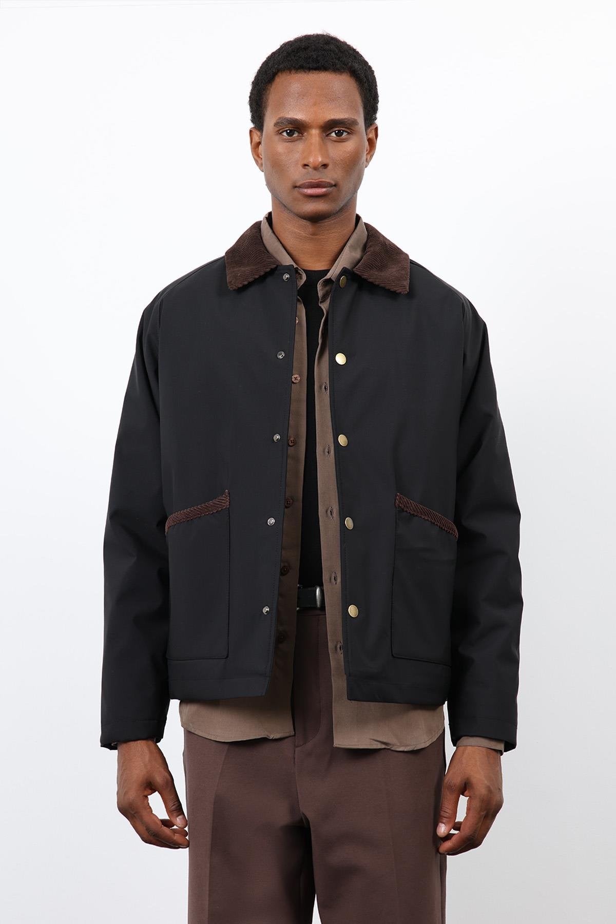 Antioch-Siyah Kontrast Yaka Erkek Mont-Mont-3-Milagron.com