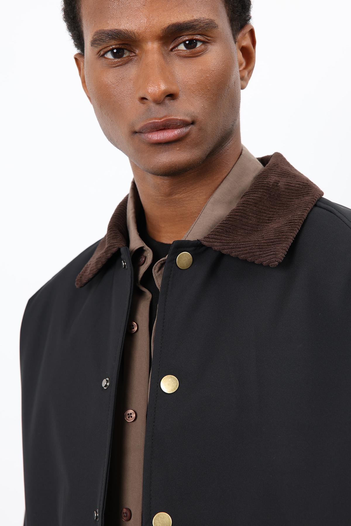 Antioch-Siyah Kontrast Yaka Erkek Mont-Mont-6-Milagron.com