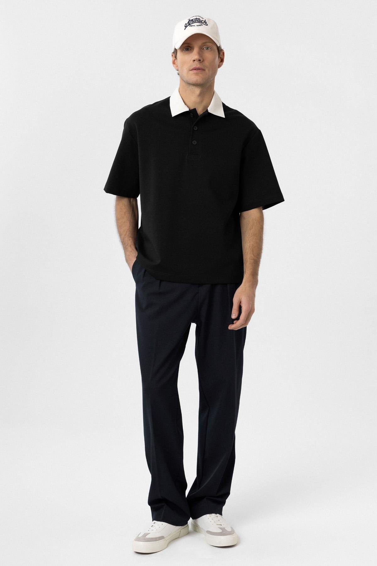 Antioch-Siyah Kontrast Yaka İnterlok Dokulu Erkek T Shirt-T-Shirts-2-Milagron.com